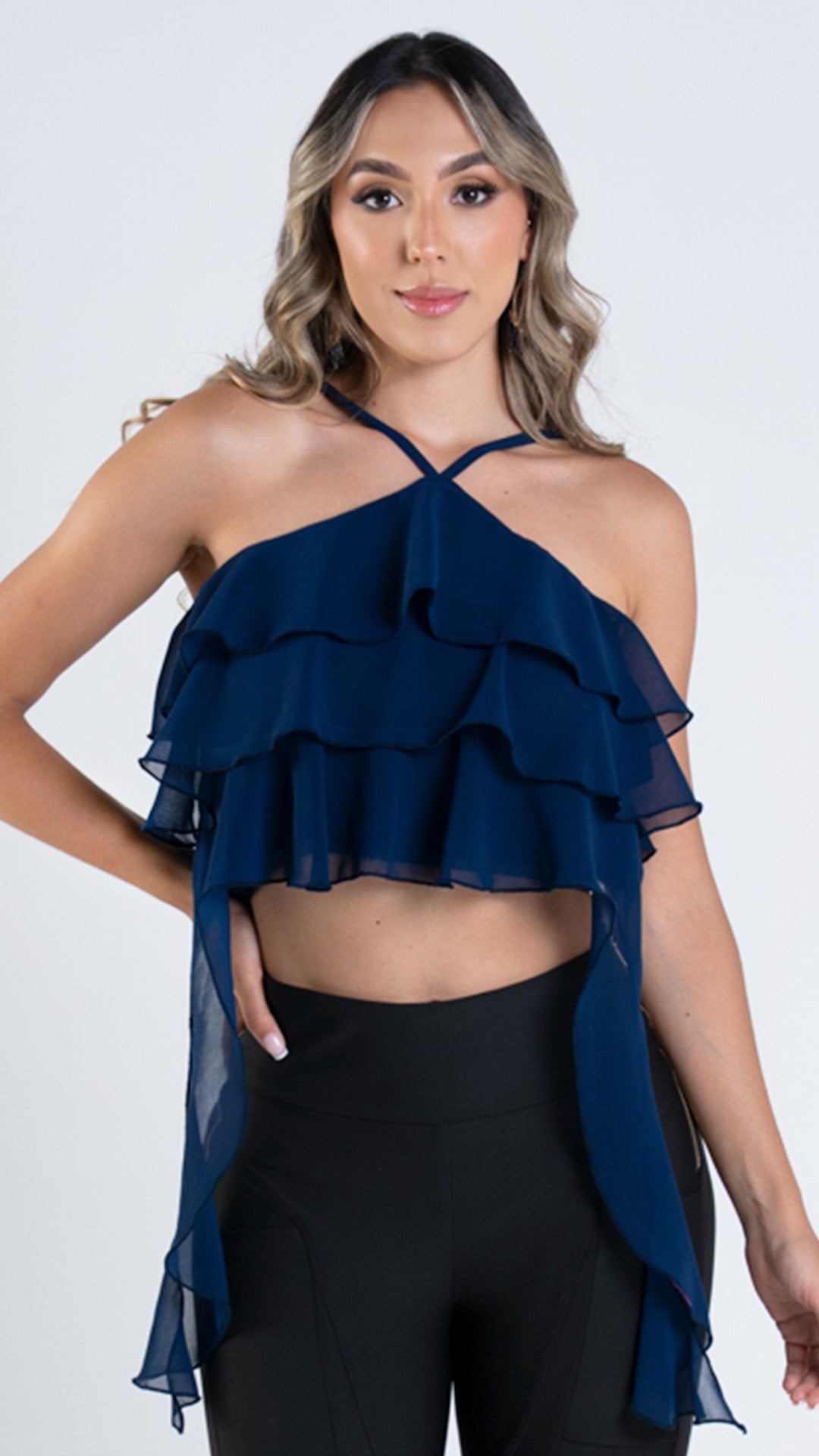 P3966 BLUSA CHIFON AZUL OSCURO