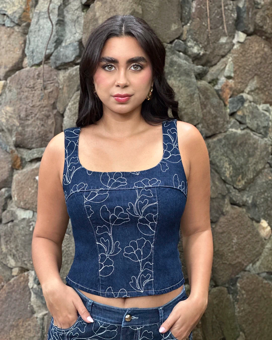 P4020 BLUSA INDIGO BORDADO AZUL