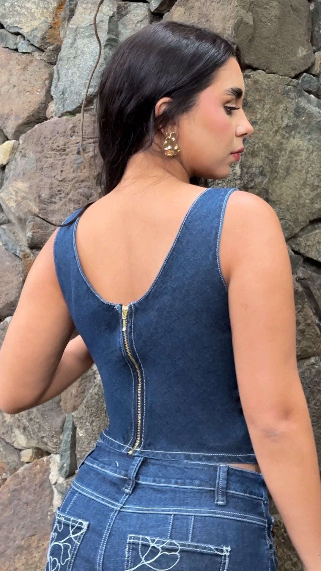 P4020 BLUSA INDIGO BORDADO AZUL