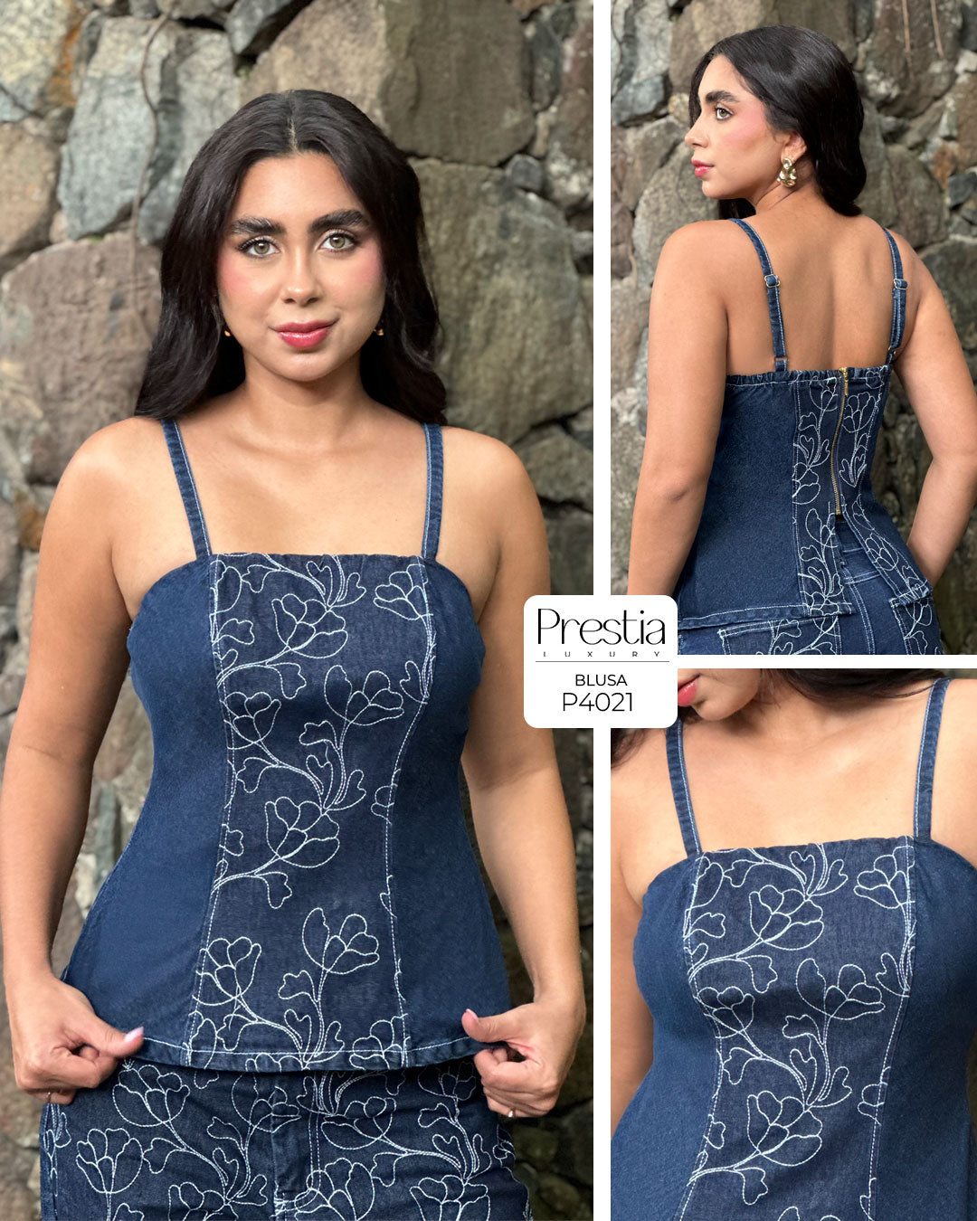 P4021 BLUSA INDIGO BORDADO AZUL