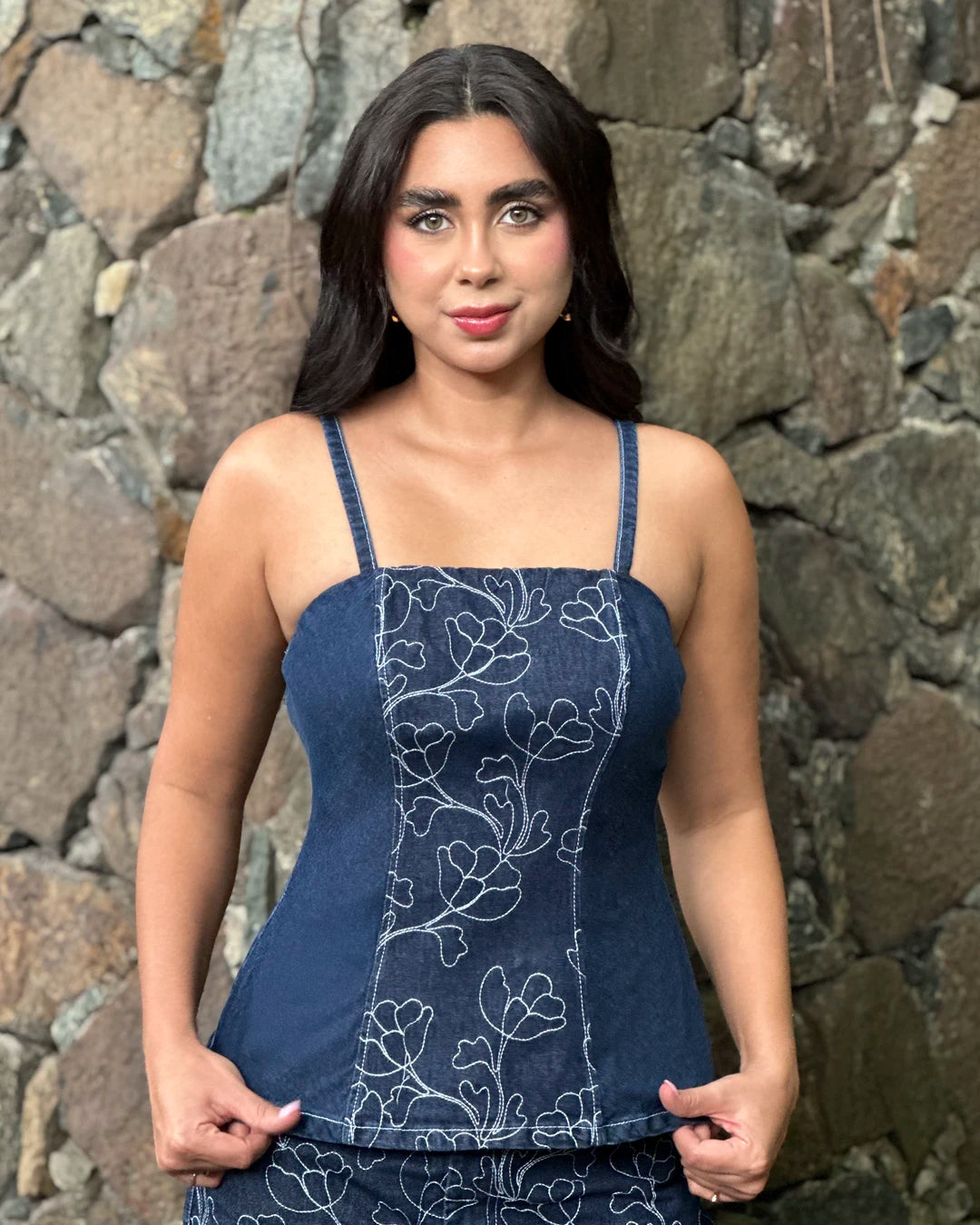 P4021 BLUSA INDIGO BORDADO AZUL