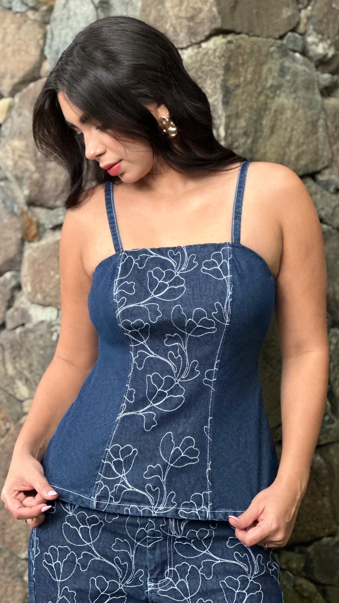 P4021 BLUSA INDIGO BORDADO AZUL