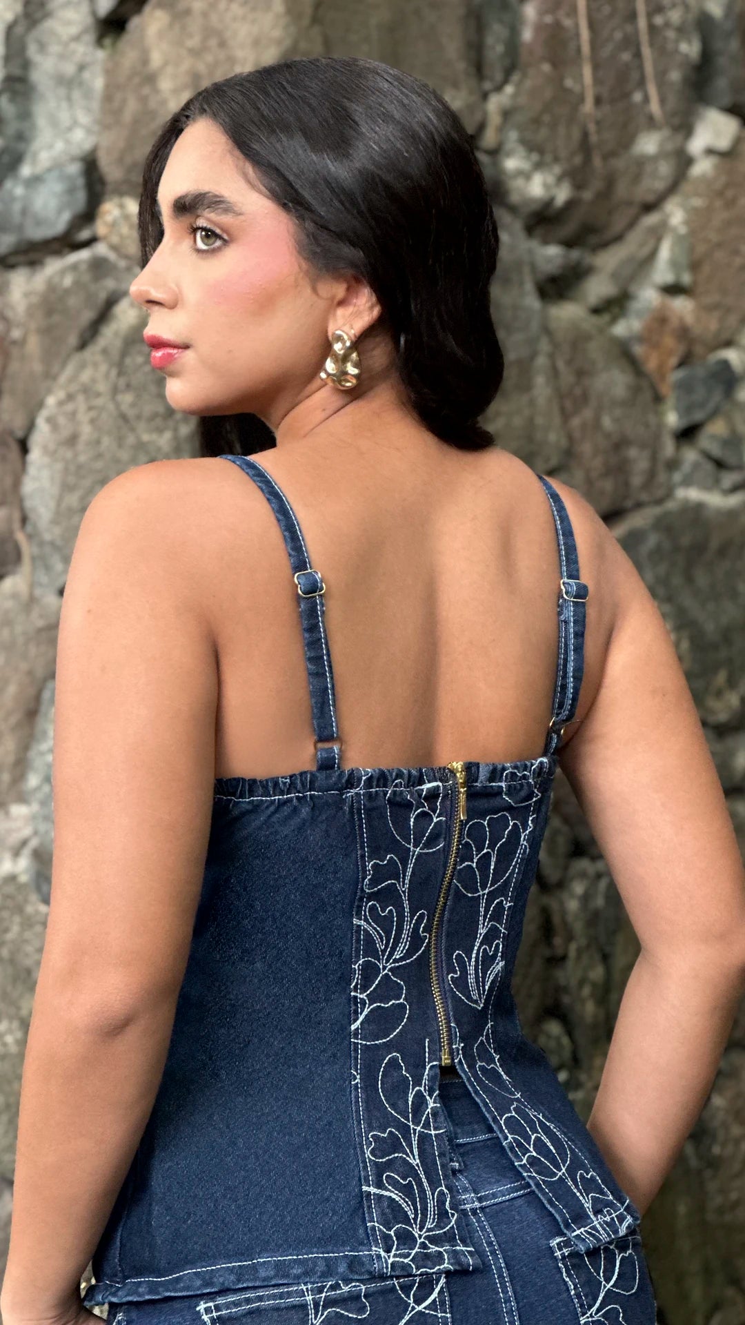 P4021 BLUSA INDIGO BORDADO AZUL