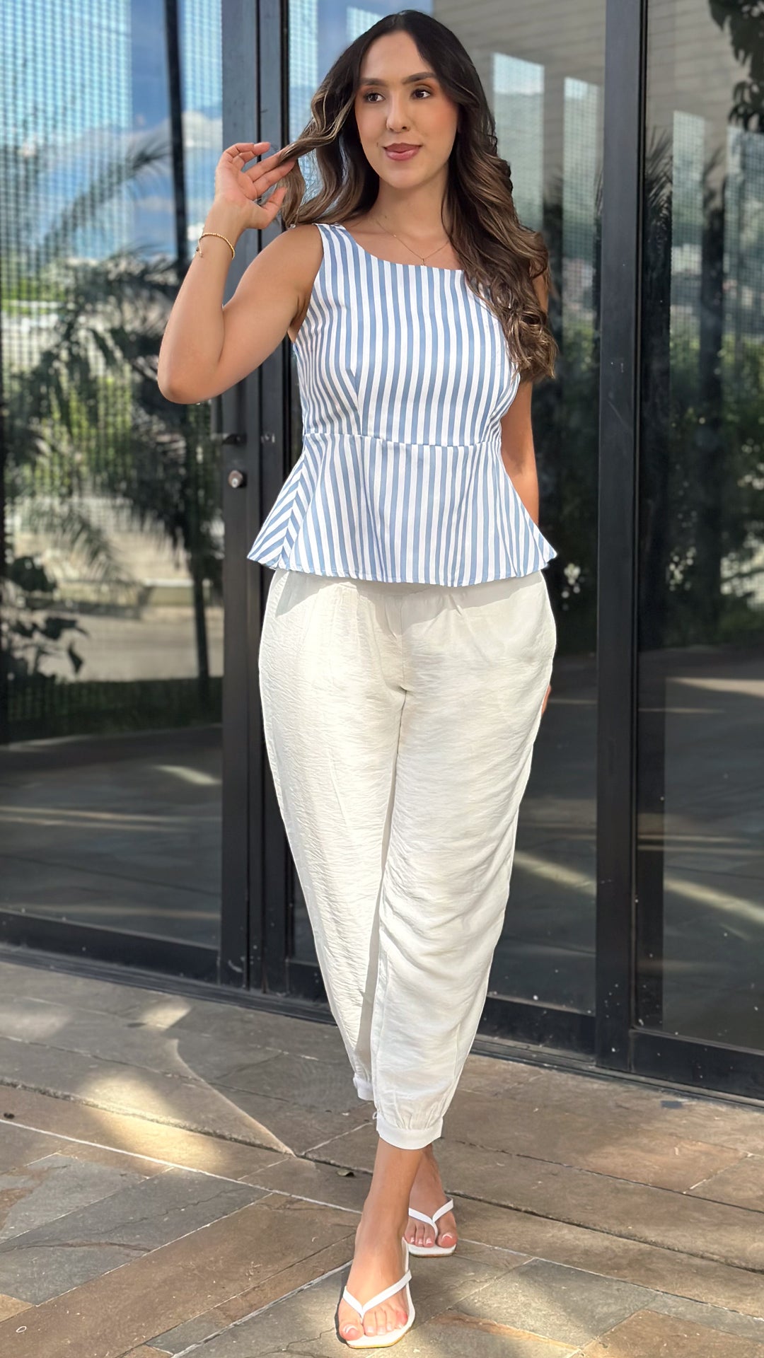 P74680 PANTALON LINO POLIESTER MARFIL