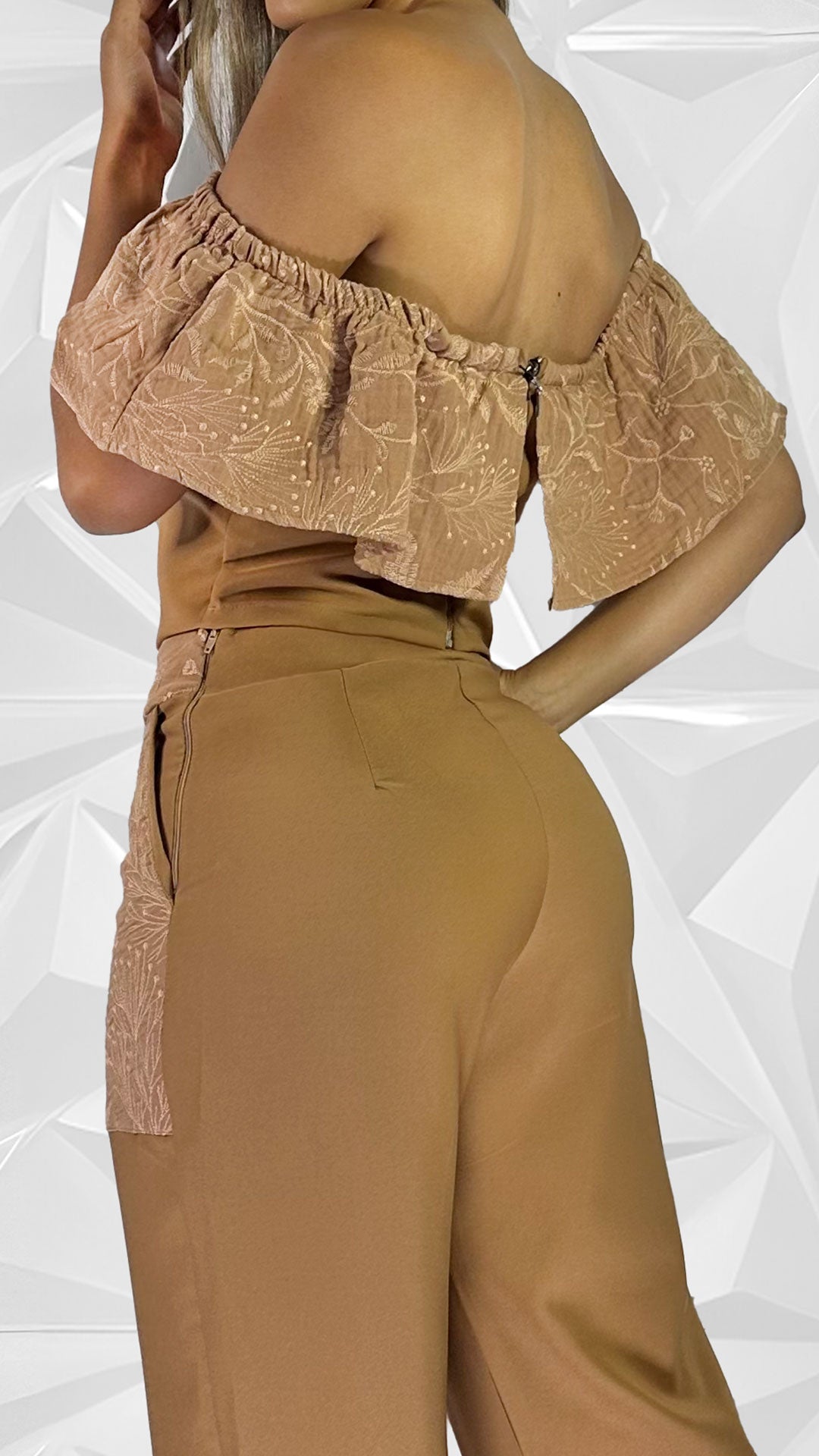 P74409 CONJUNTO LINO BORDADO OCRE