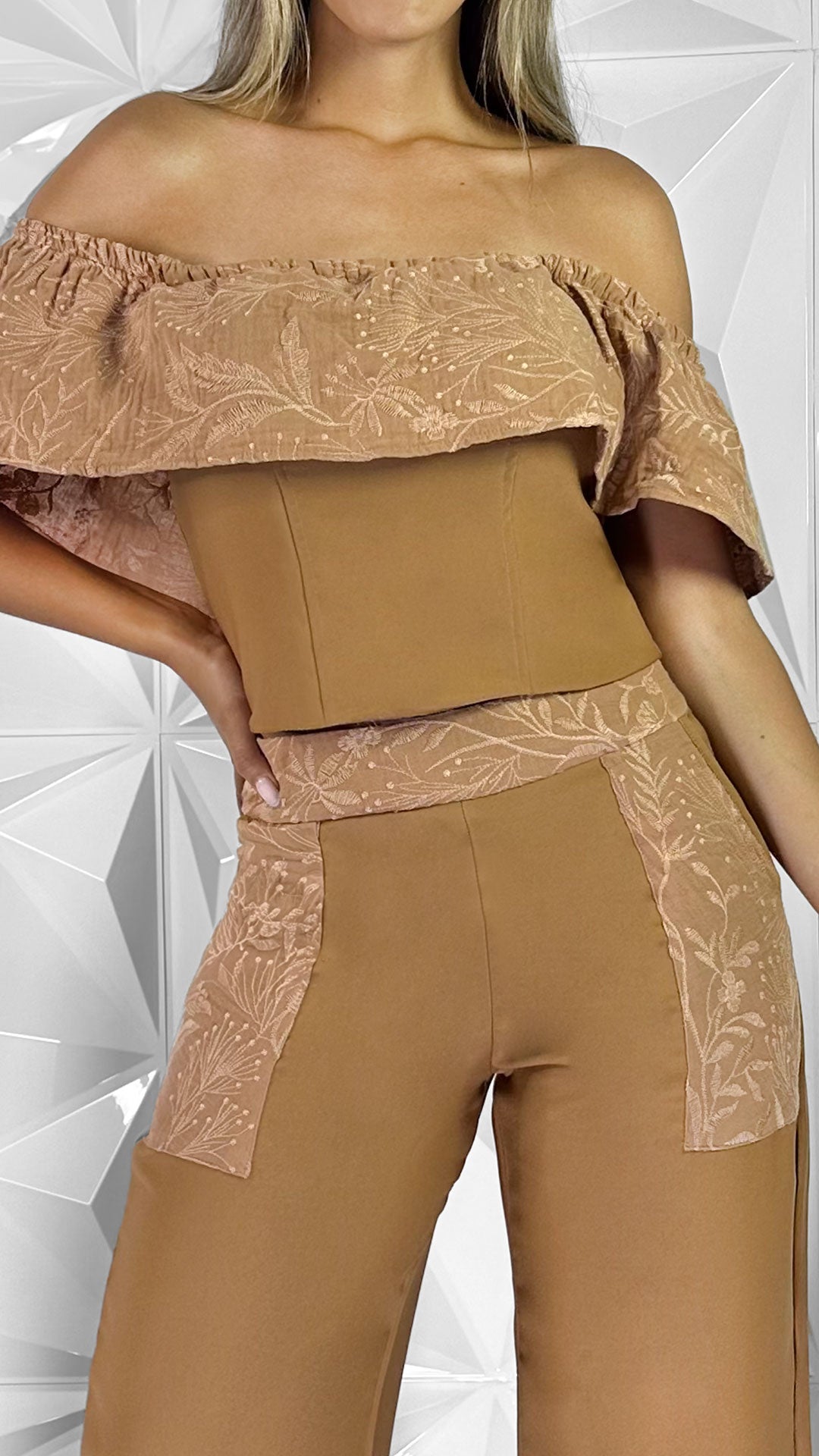 P74409 CONJUNTO LINO BORDADO OCRE