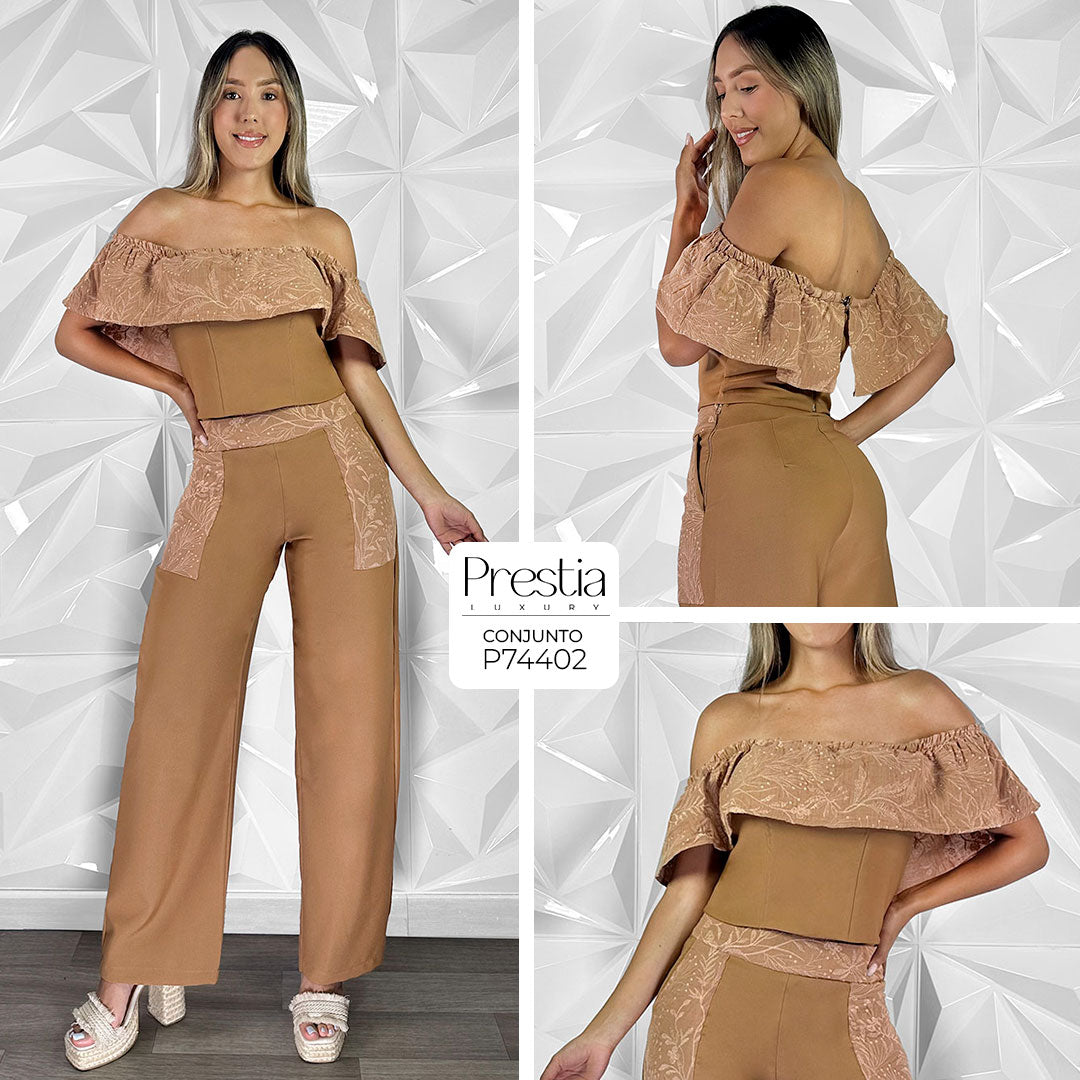 P74409 CONJUNTO LINO BORDADO OCRE