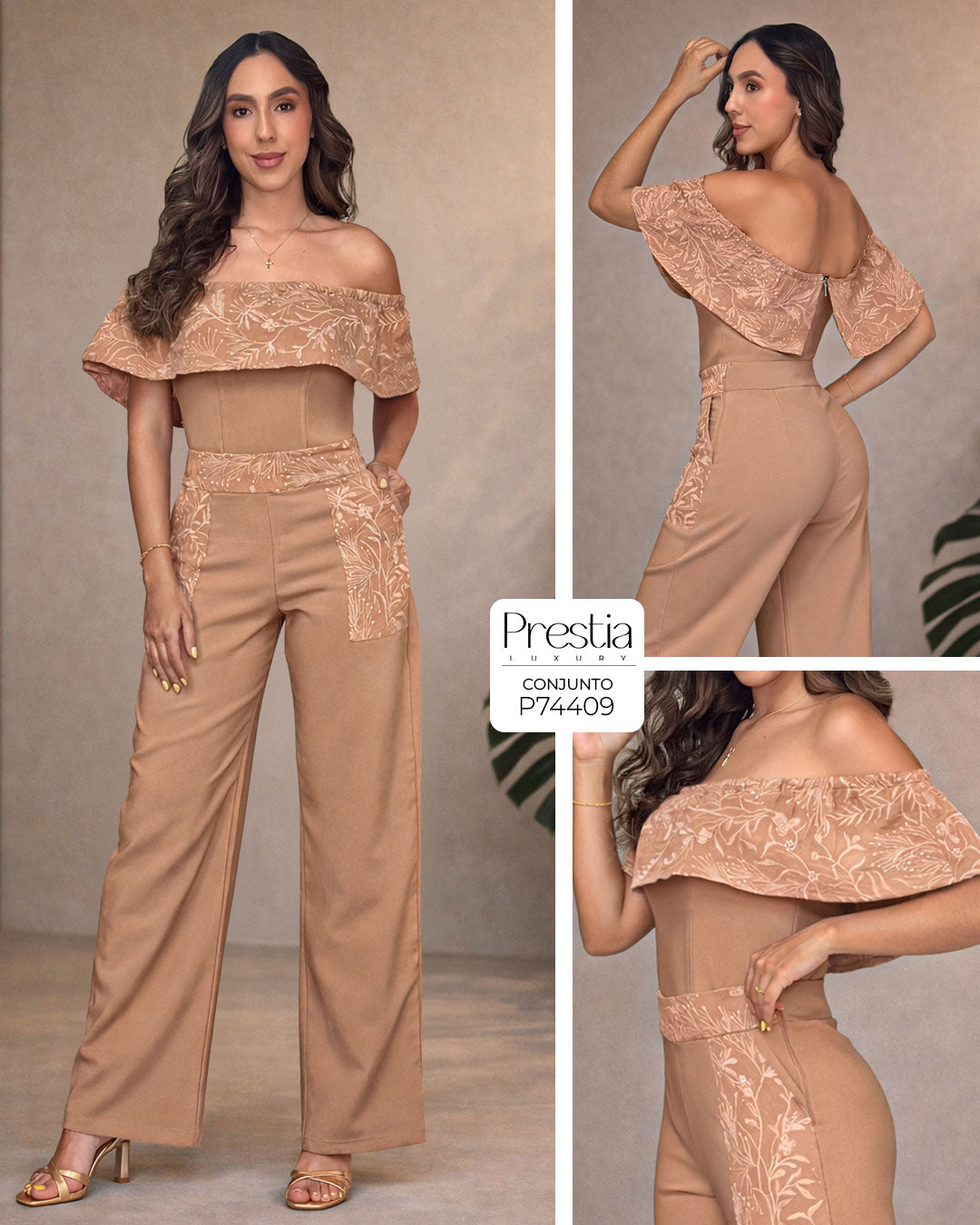 P74409 CONJUNTO LINO BORDADO KAKI