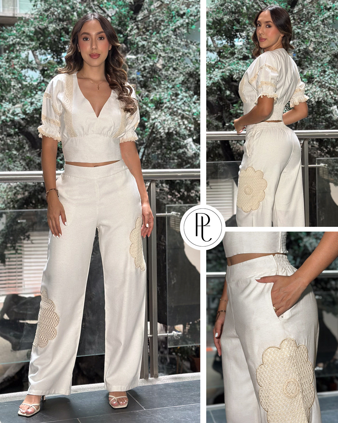 P74420 CONJUNTO LINO RAYON NATURAL MARFIL