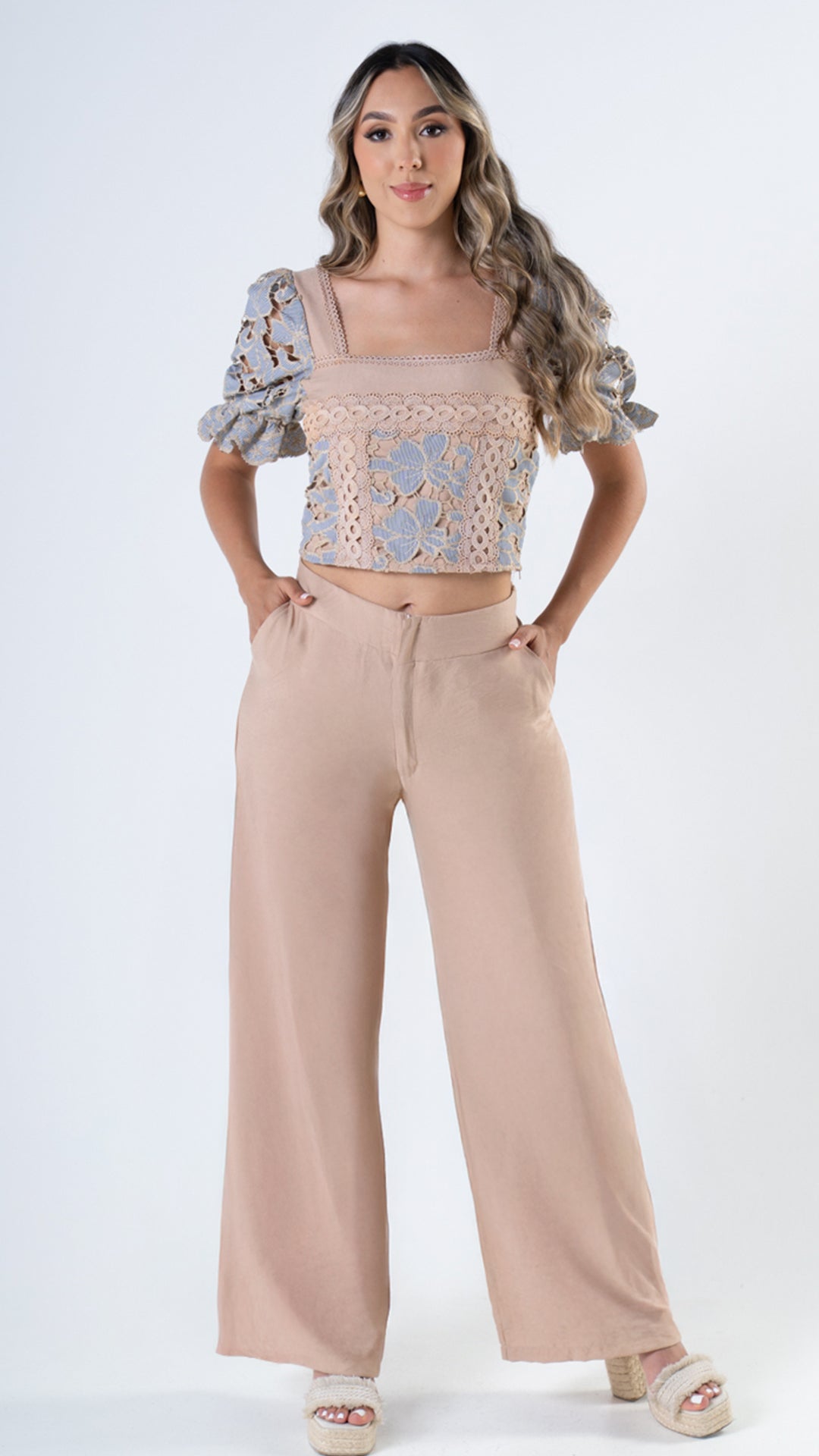 P74425 CONJUNTO LINO POLIESTER CAMEL