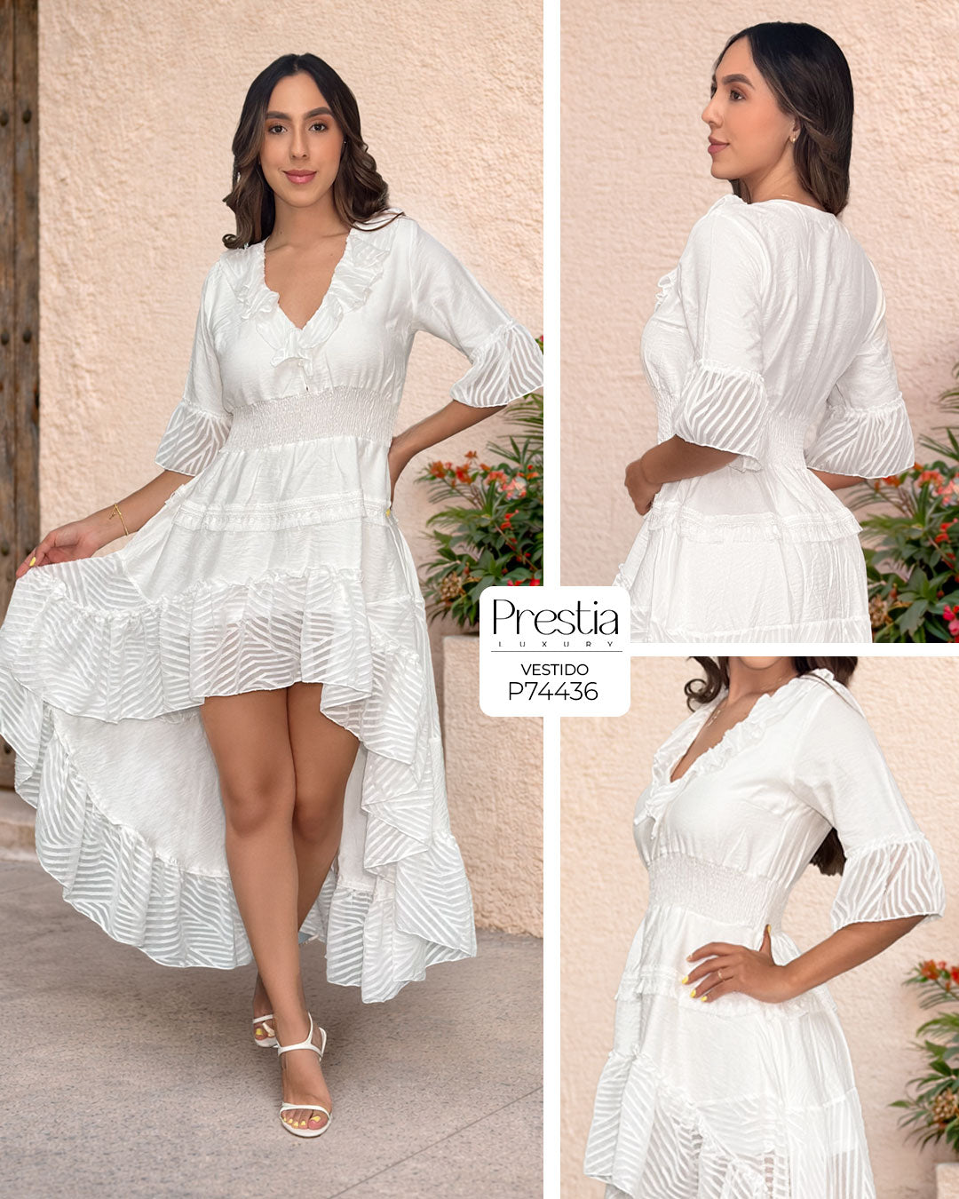 P74436 VESTIDO LINO CREPE MARFIL