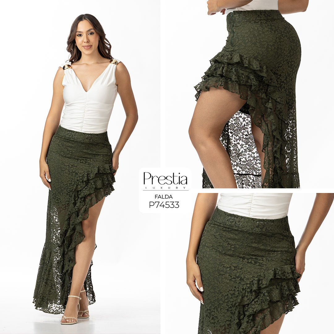 P74533 FALDA BLONDA VERDE MILITAR