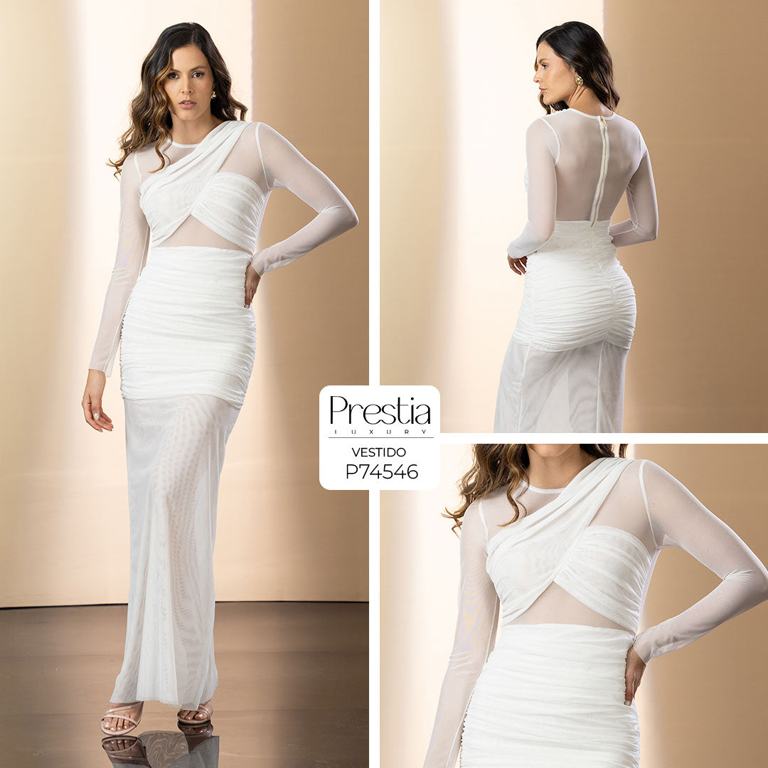 P74546 VESTIDO MALLATEX MARFIL
