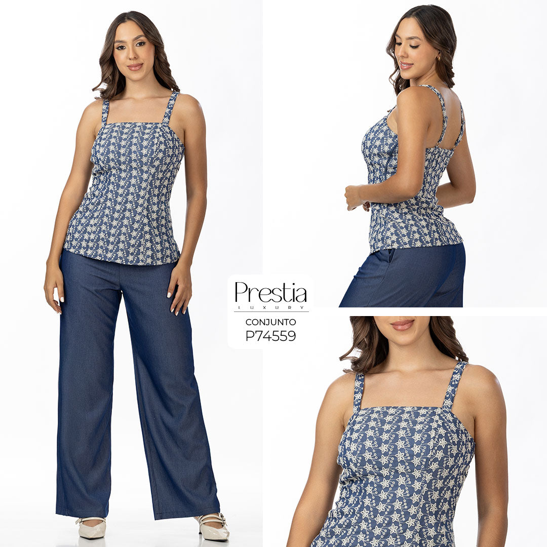 P74559 CONJUNTO CHAMBRAY BORDADO AZUL