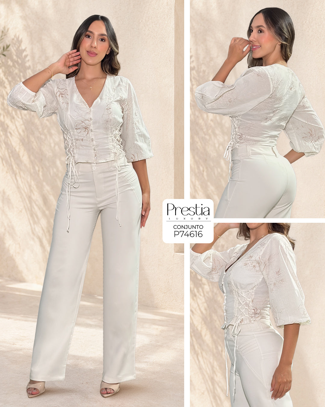 P74616 CONJUNTO OPAL BORDADO CREMA