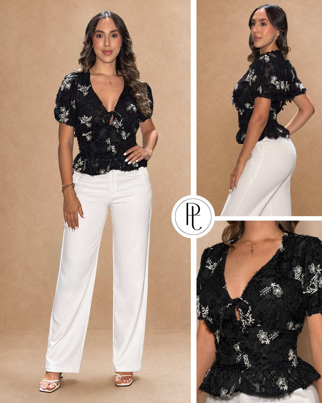 P74617 CONJUNTO LINO BORDADO NEGRO