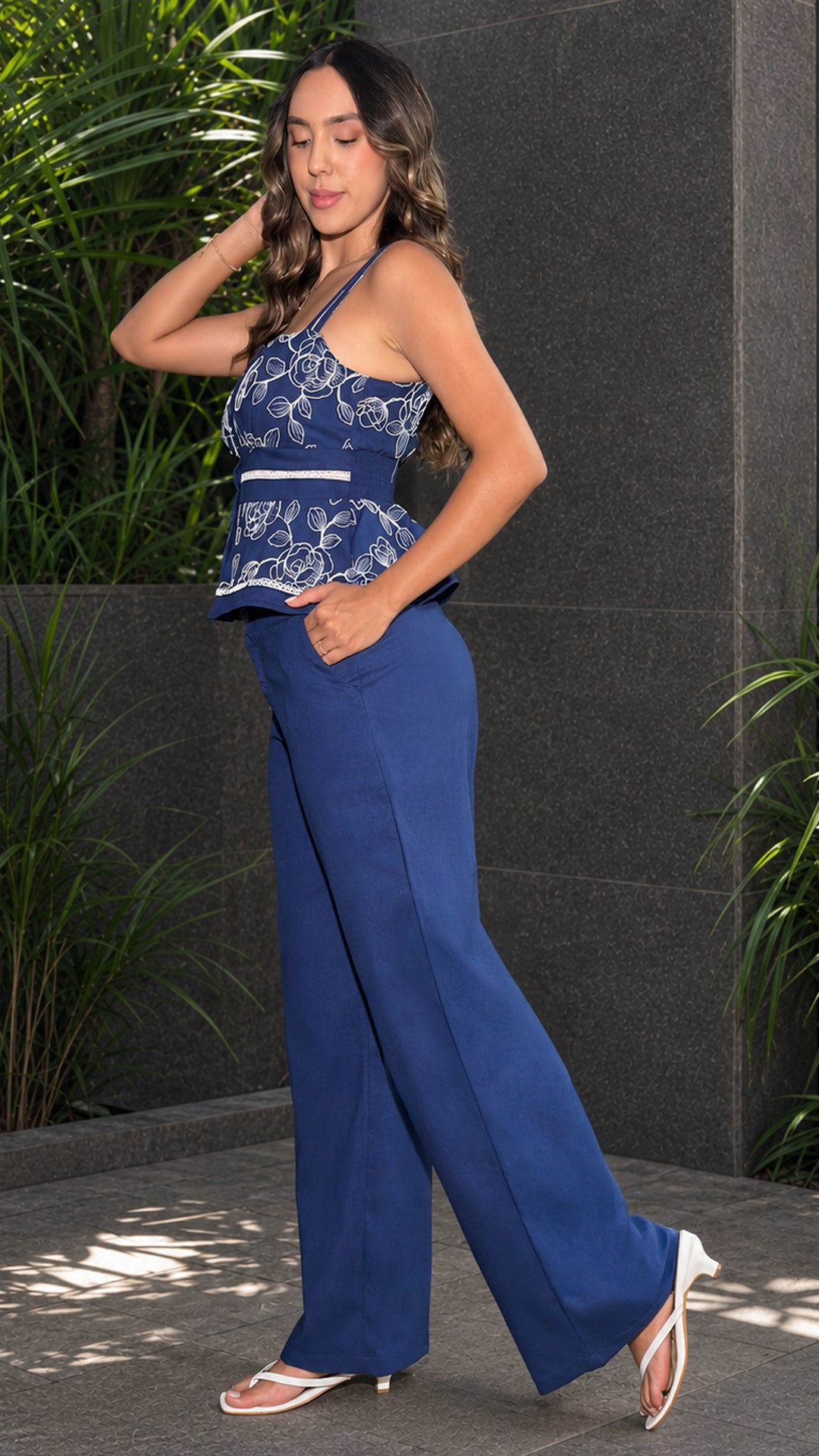 P74663 CONJUNTO LINO BORDADO AZUL