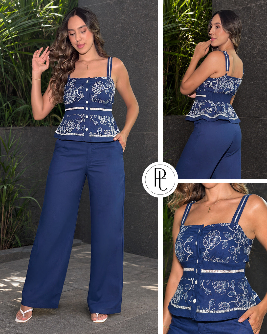 P74663 CONJUNTO LINO BORDADO AZUL
