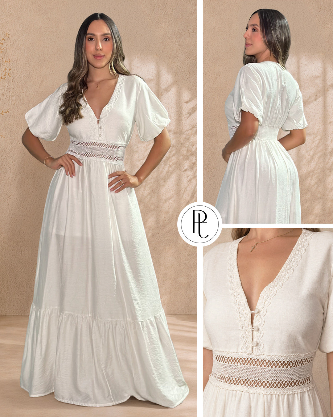 P74696 VESTIDO LINO POLIESTER MARFIL