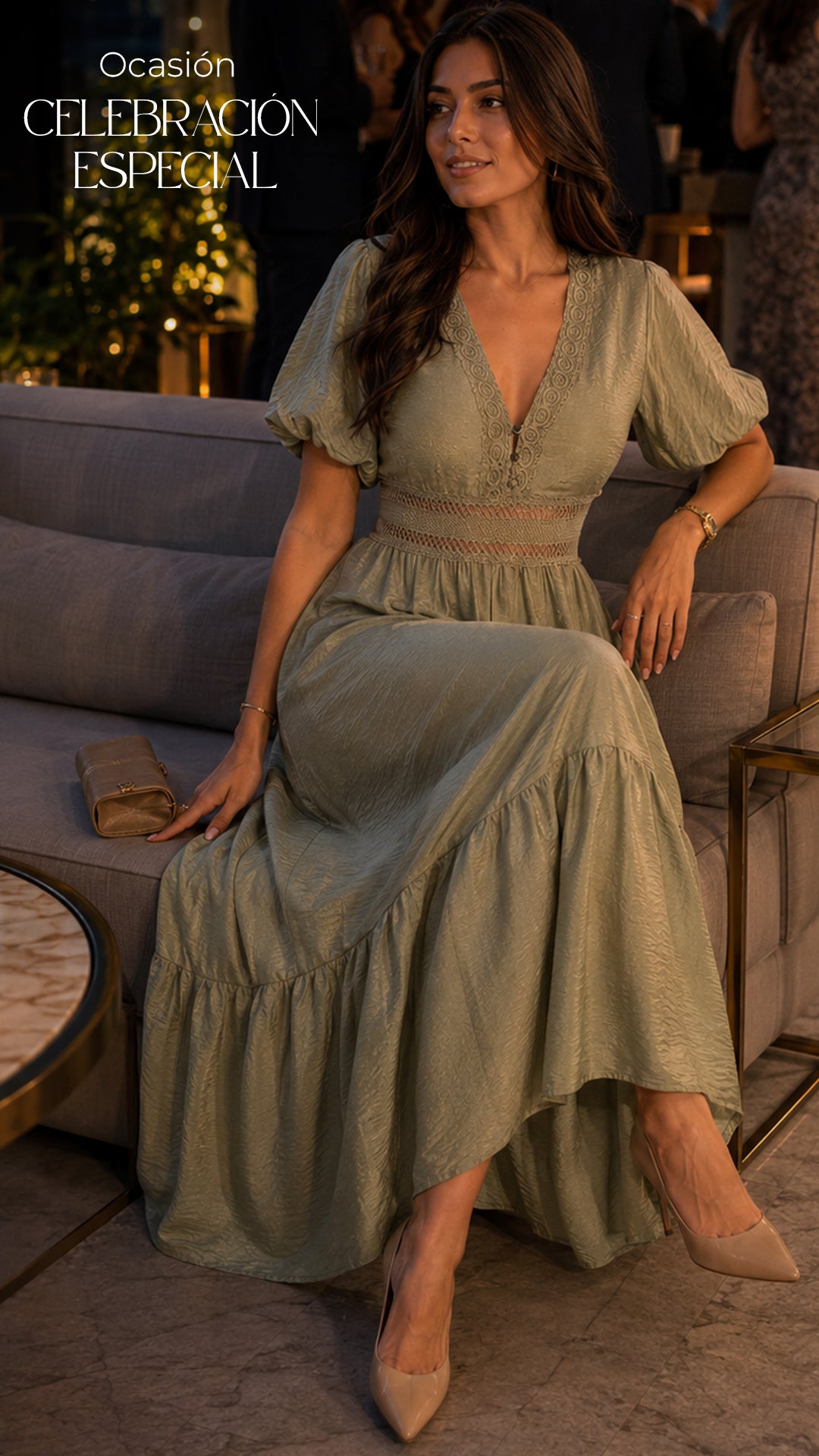 P74696 VESTIDO LINO POLIESTER VERDE