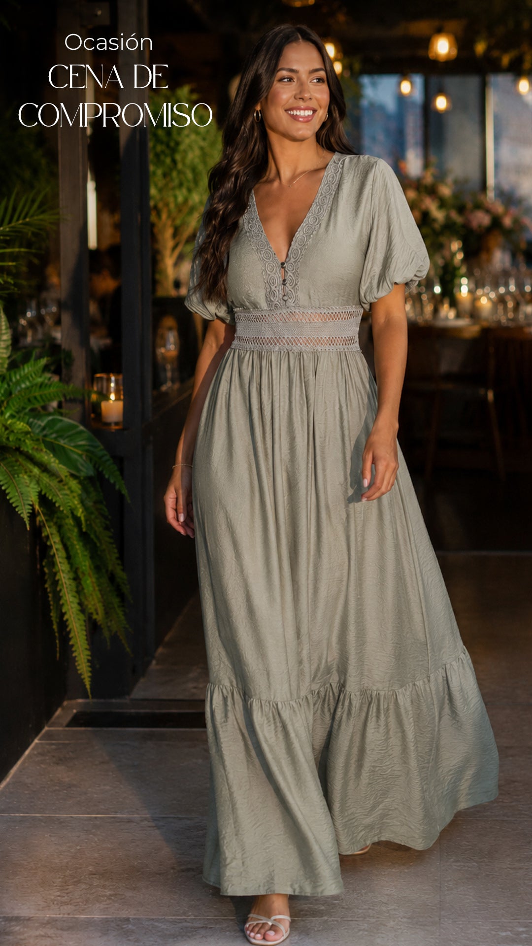 P74696 VESTIDO LINO POLIESTER VERDE