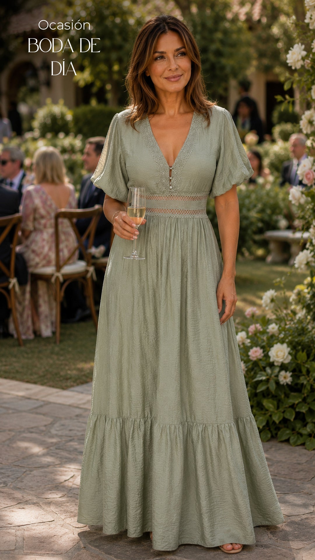 P74696 VESTIDO LINO POLIESTER VERDE
