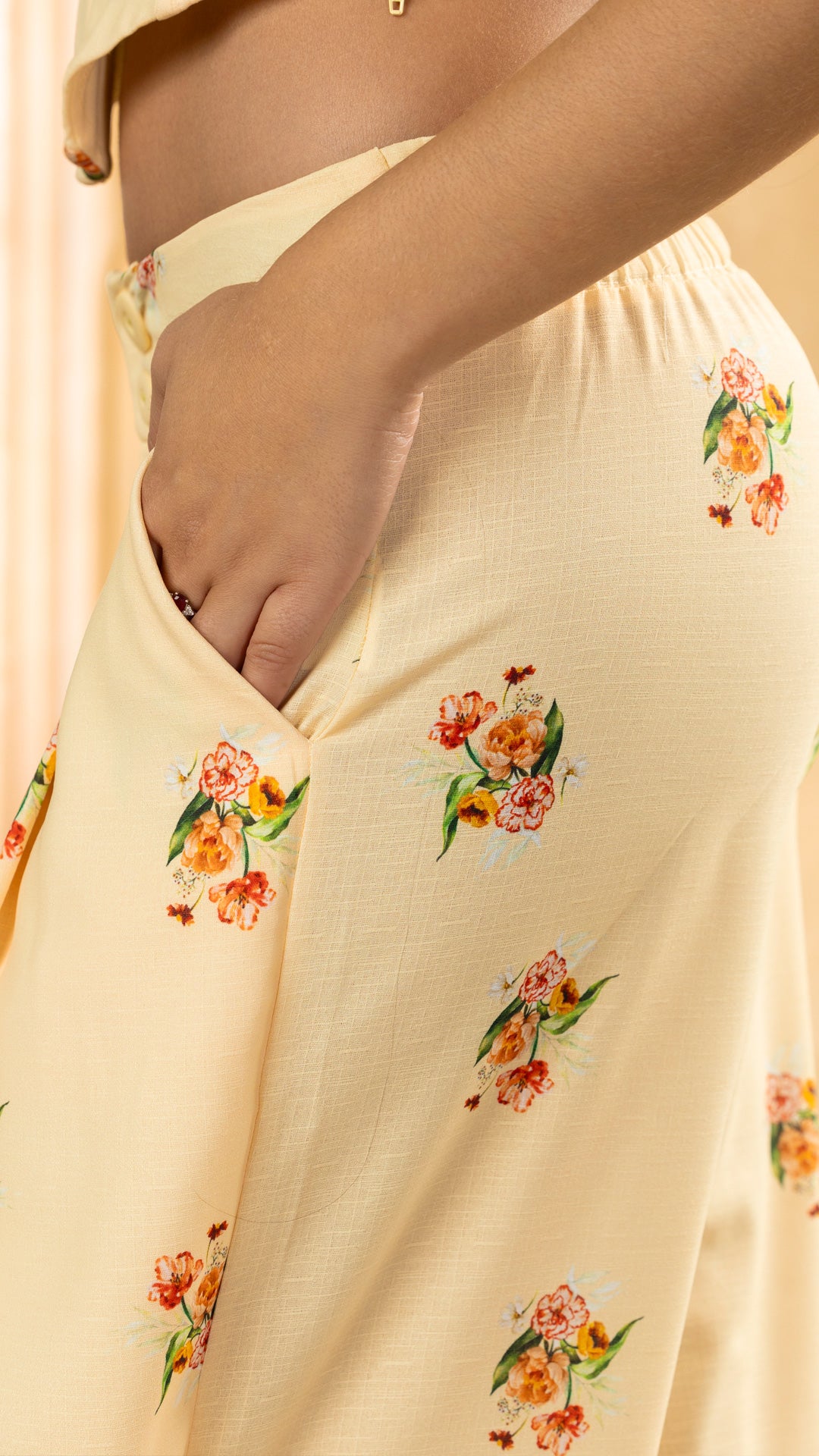 P74746 CONJUNTO LINO ESTAMPADO AMARILLO