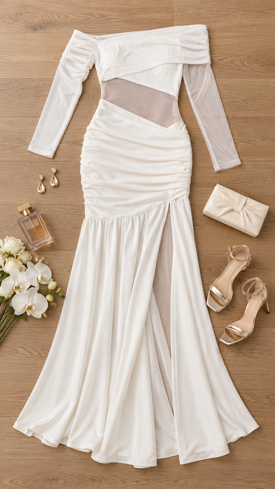 P74501 VESTIDO LICRA DESTELLANTE MARFIL