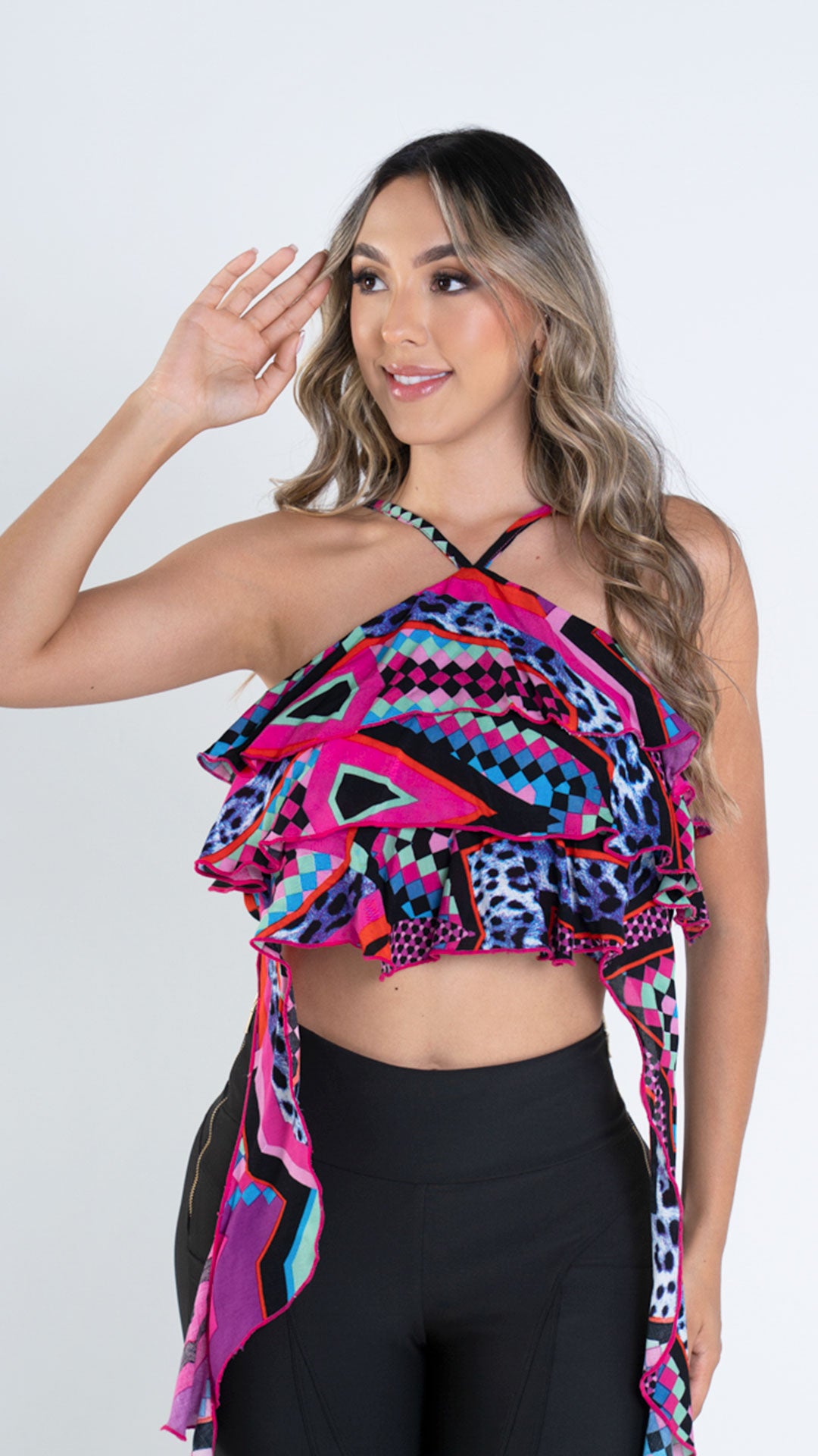 P3969 BLUSA CHALIS ESTAMPADO FUCSIA