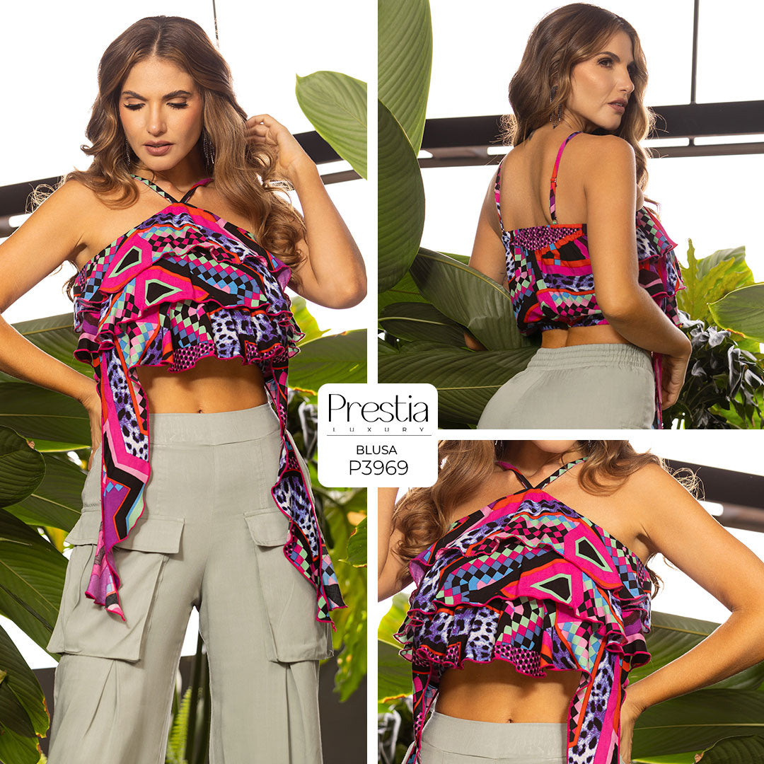 P3969 BLUSA CHALIS ESTAMPADO FUCSIA