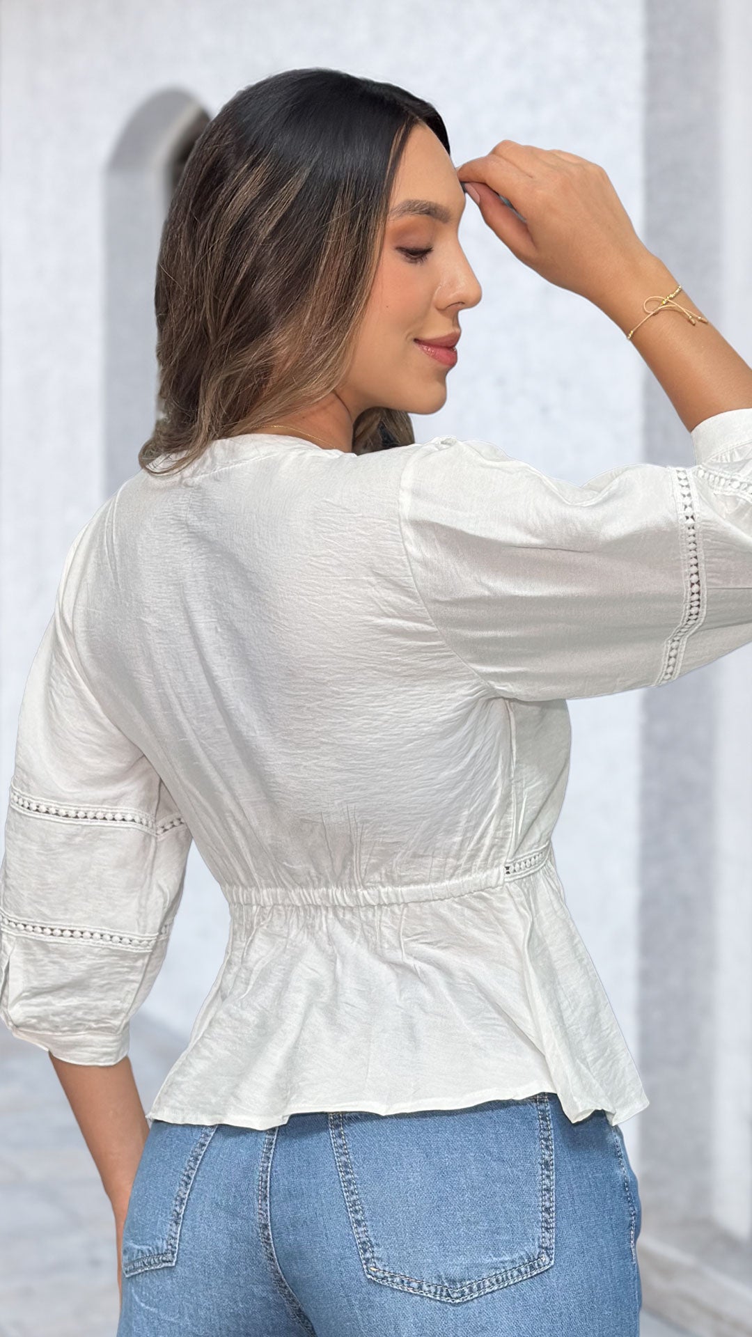 P3974 BLUSA LINO POLIESTER MARFIL