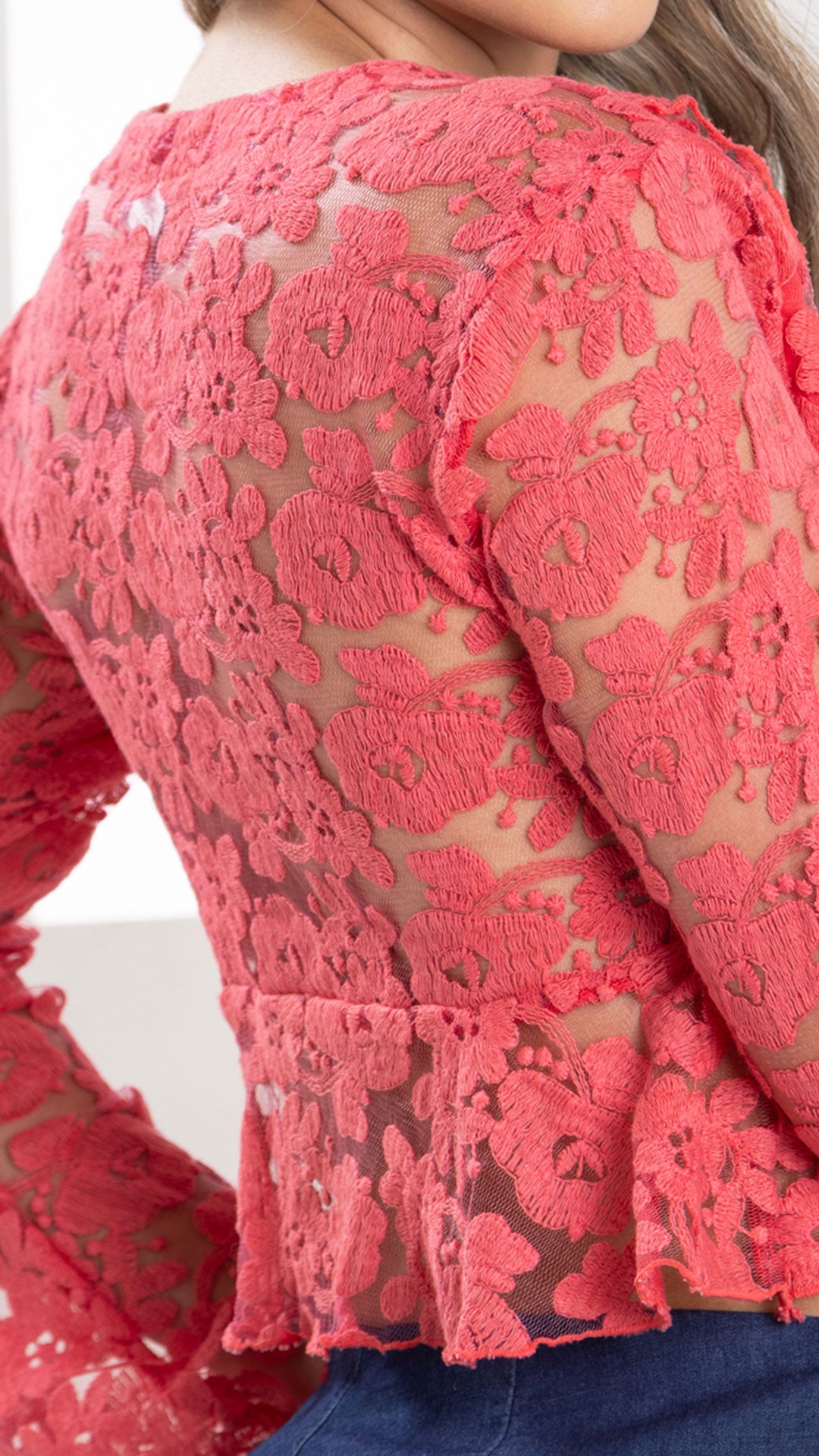 P3988 BLUSA MALLA BORDADA CORAL CLARO
