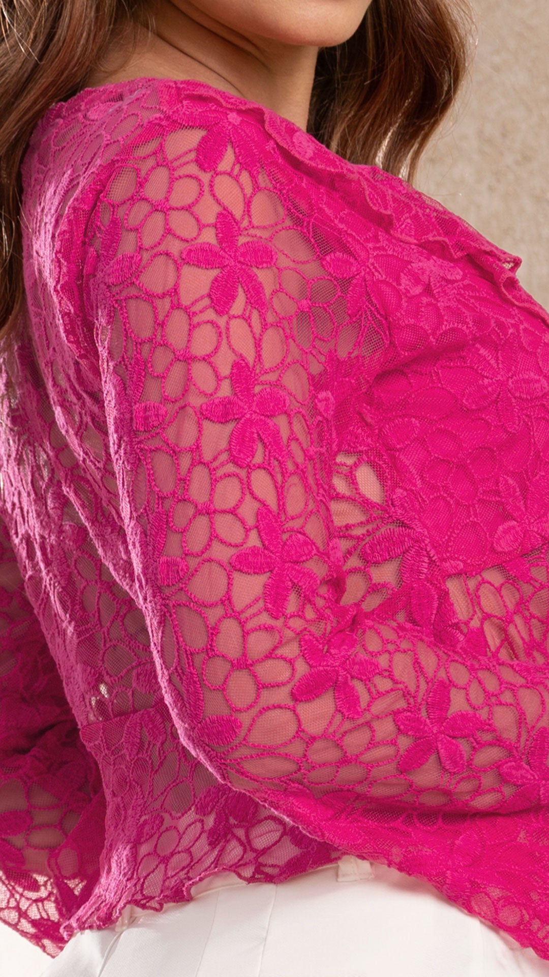 P3988 BLUSA MALLA BORDADA FUCSIA