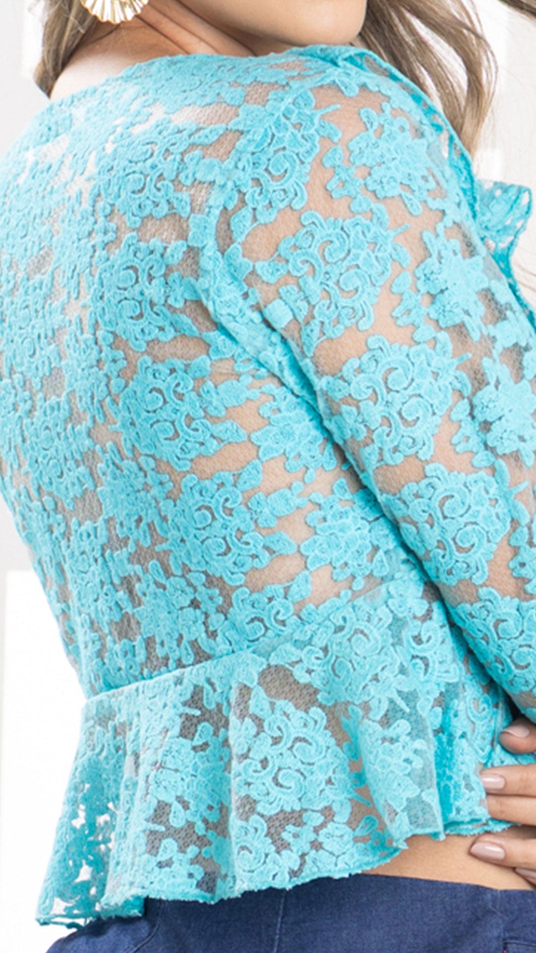 P3988 BLUSA MALLA BORDADA VERDE OSCURO