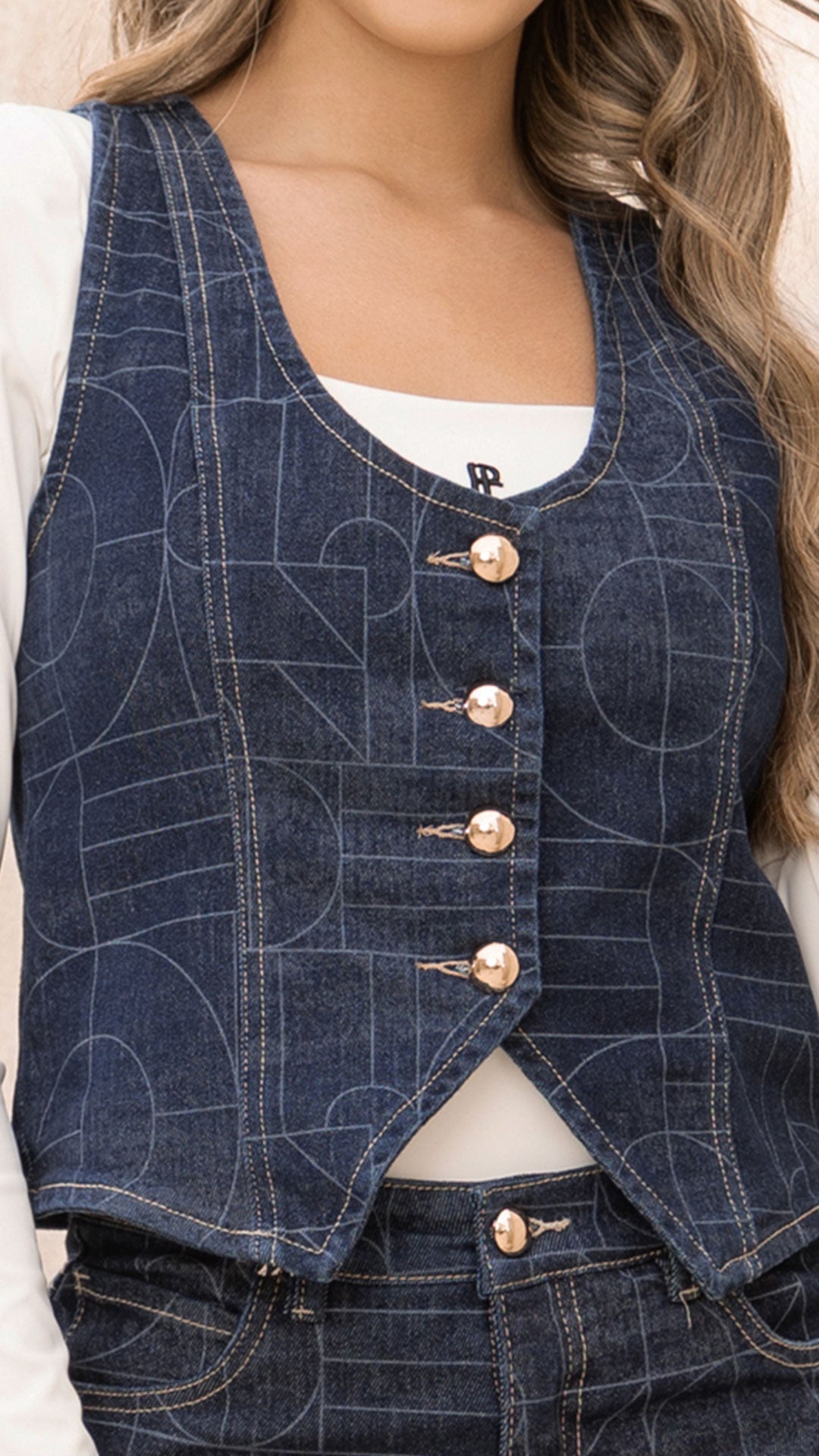 P3989 CHALECO INDIGO GEOMETRIC AZUL