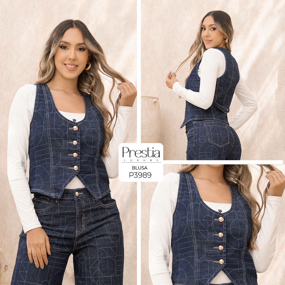 P3989 CHALECO INDIGO GEOMETRIC AZUL