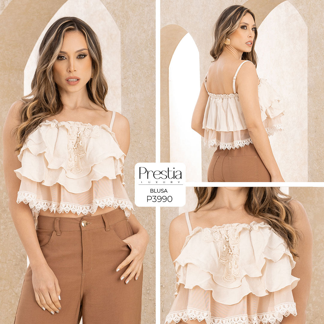 P3990 BLUSA LINO CAMEL