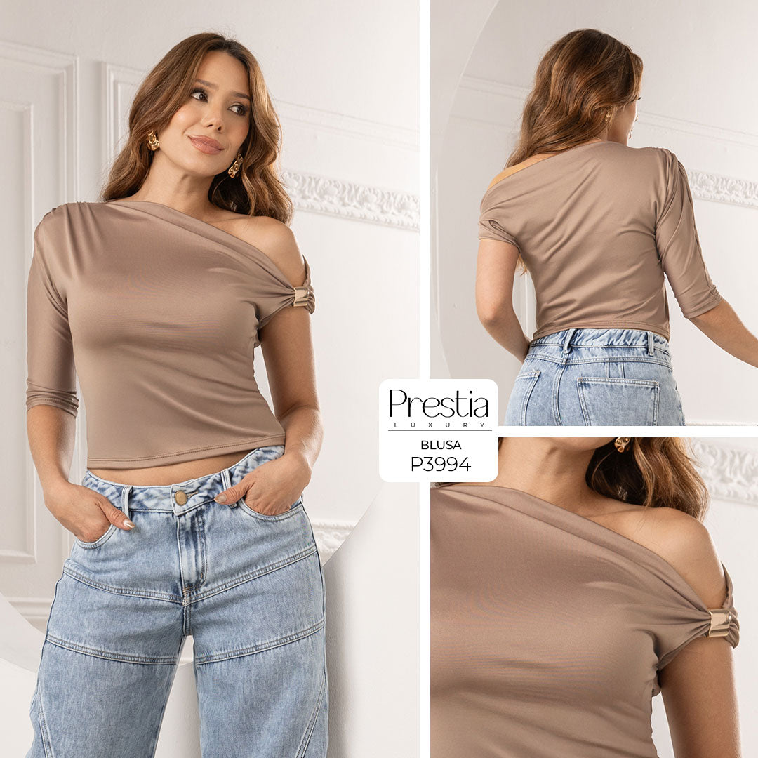 P3994 BLUSA POLIESTER CAMEL OSCURO