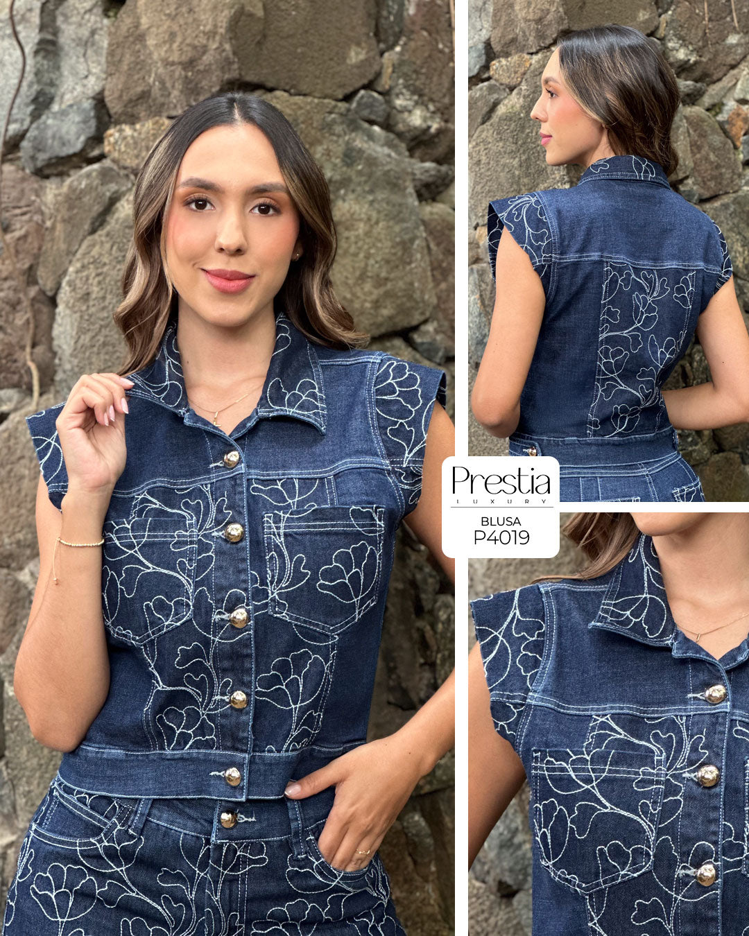 P4019 BLUSA INDIGO BORDADO AZUL