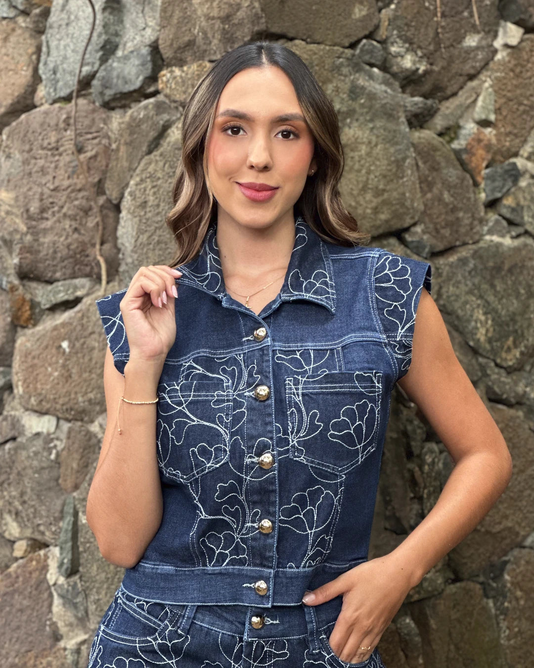 P4019 BLUSA INDIGO BORDADO AZUL