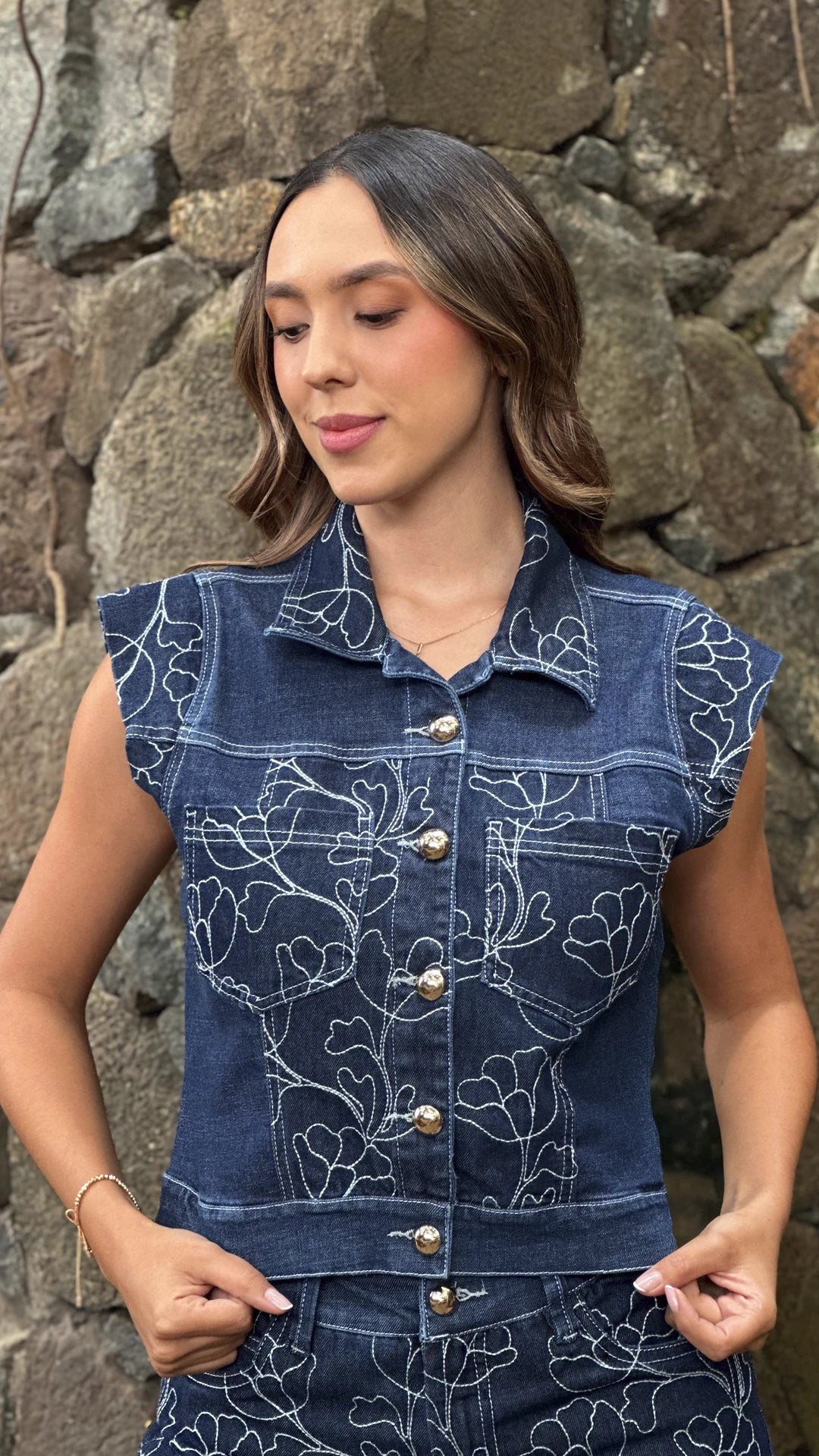 P4019 BLUSA INDIGO BORDADO AZUL