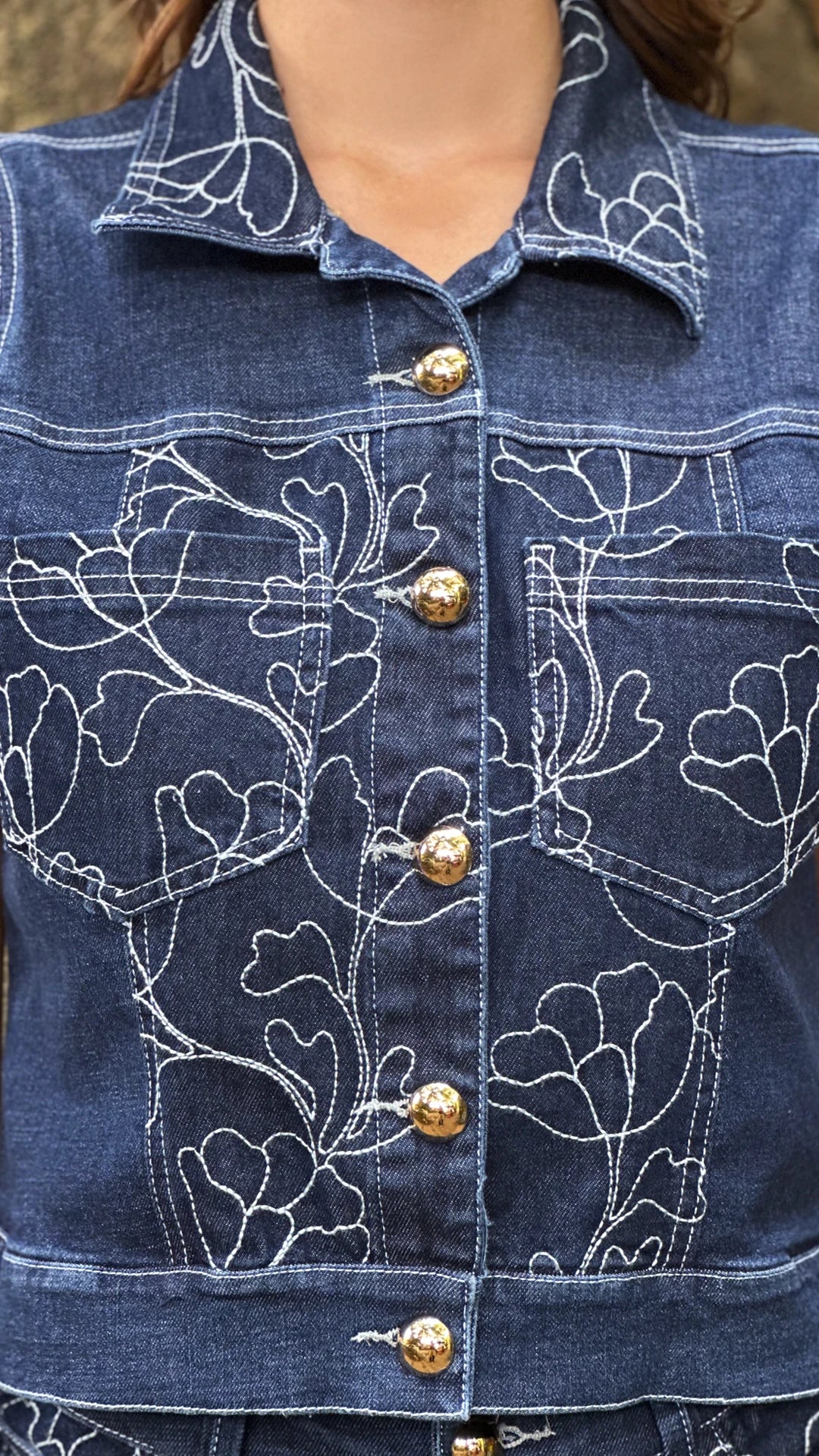 P4019 BLUSA INDIGO BORDADO AZUL