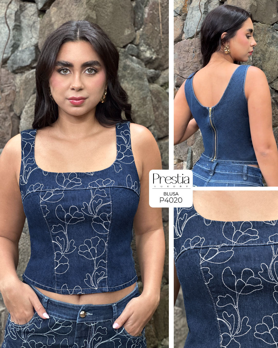 P4020 BLUSA INDIGO BORDADO AZUL