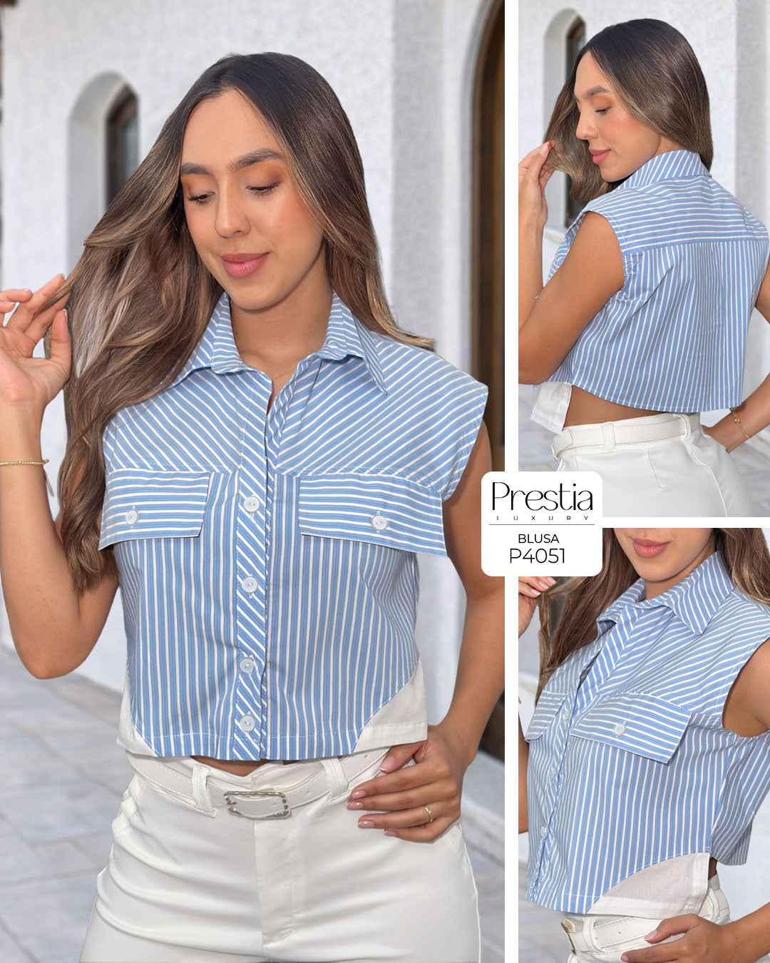 P4051 CAMISA POPELINA RAYAS AZUL