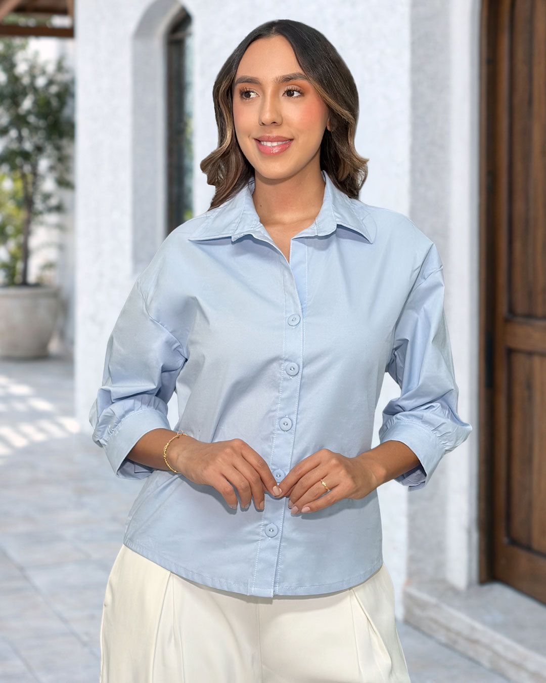 P4052 CAMISA POPELINA AZUL