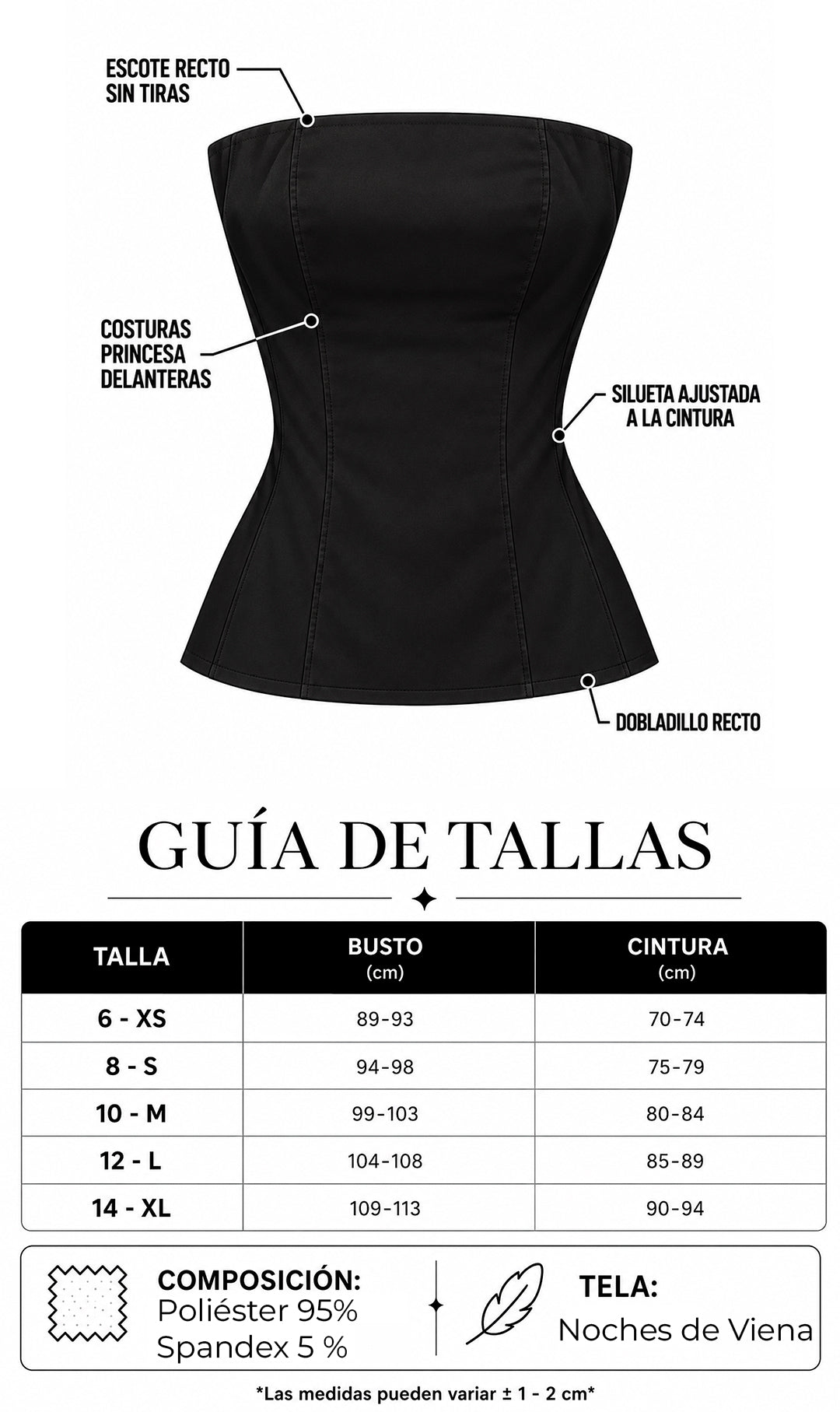 P4062 BLUSA STRAPLE NOCHES DE VIENA NEGRO