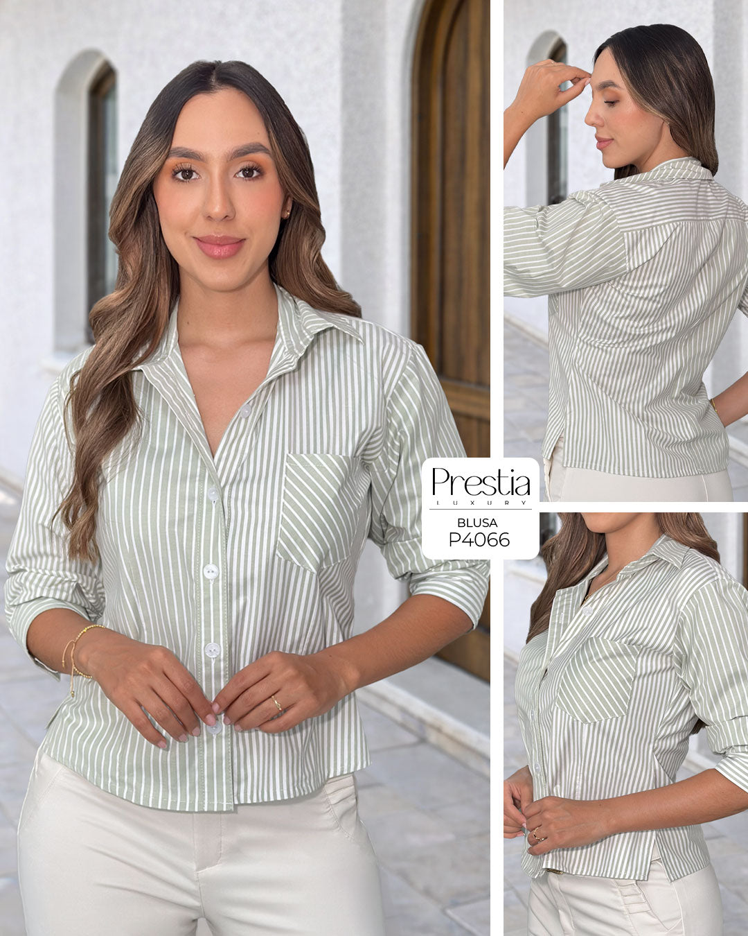P4066 CAMISA POPELINA RAYAS VERDE