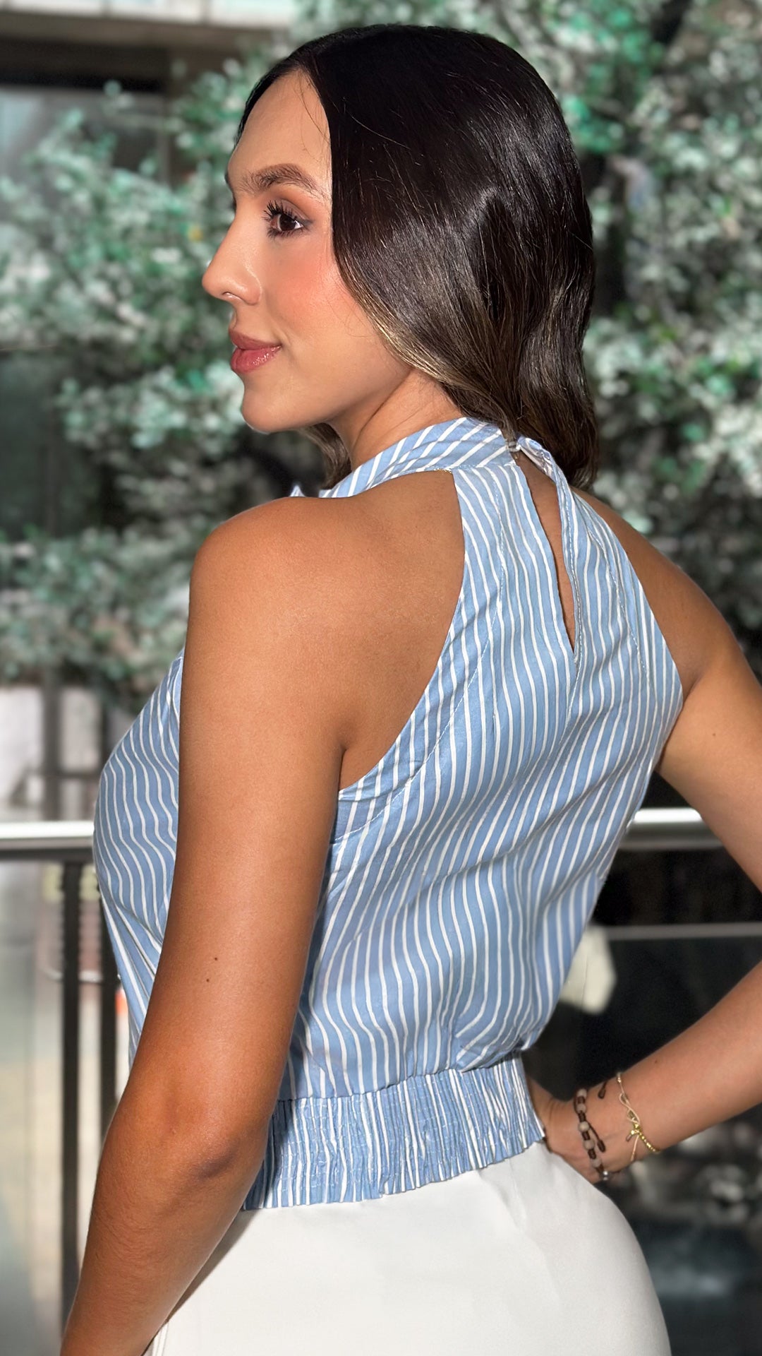 P4081 BLUSA CHALIS AZUL RAYAS