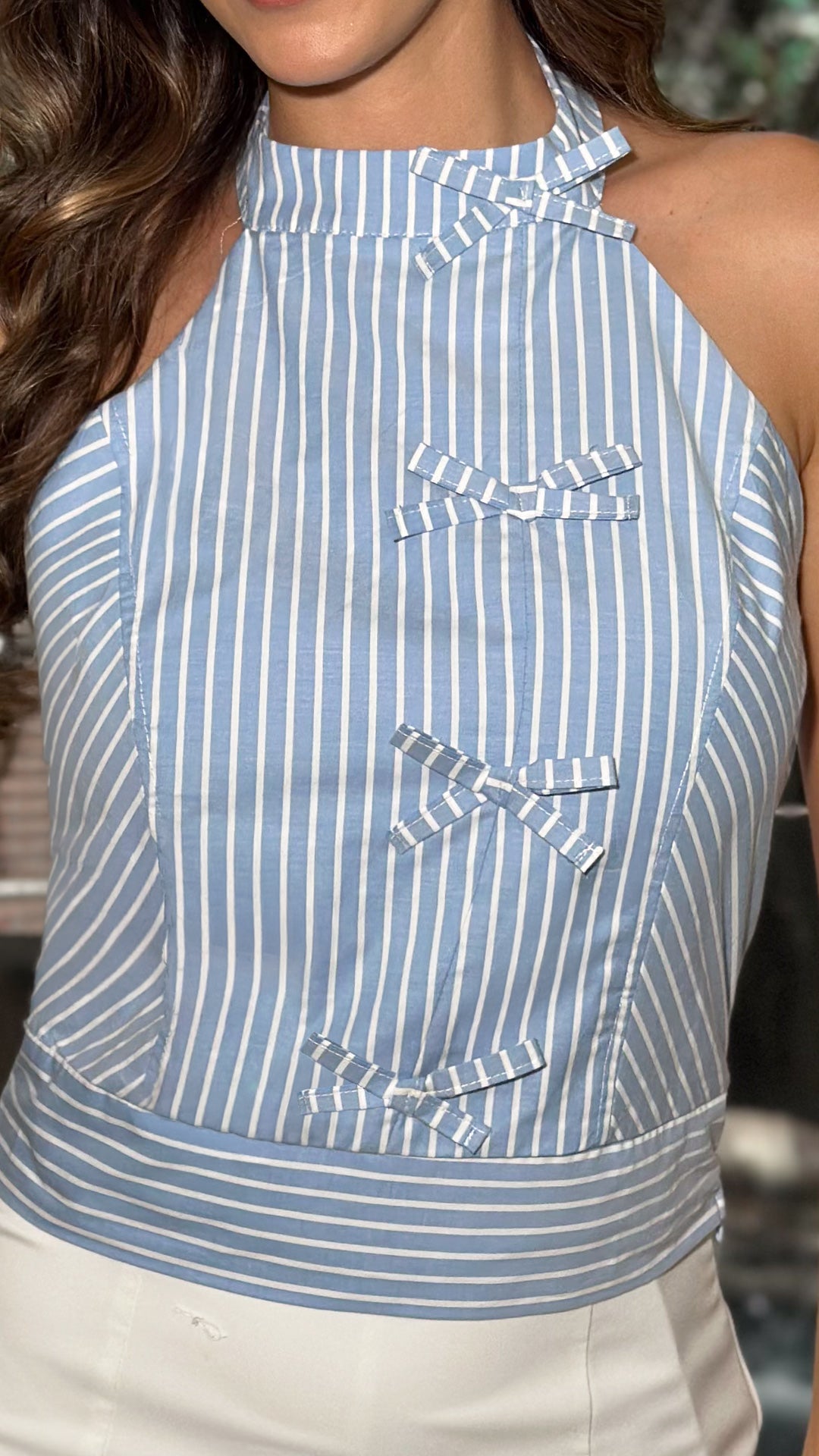 P4081 BLUSA CHALIS AZUL RAYAS