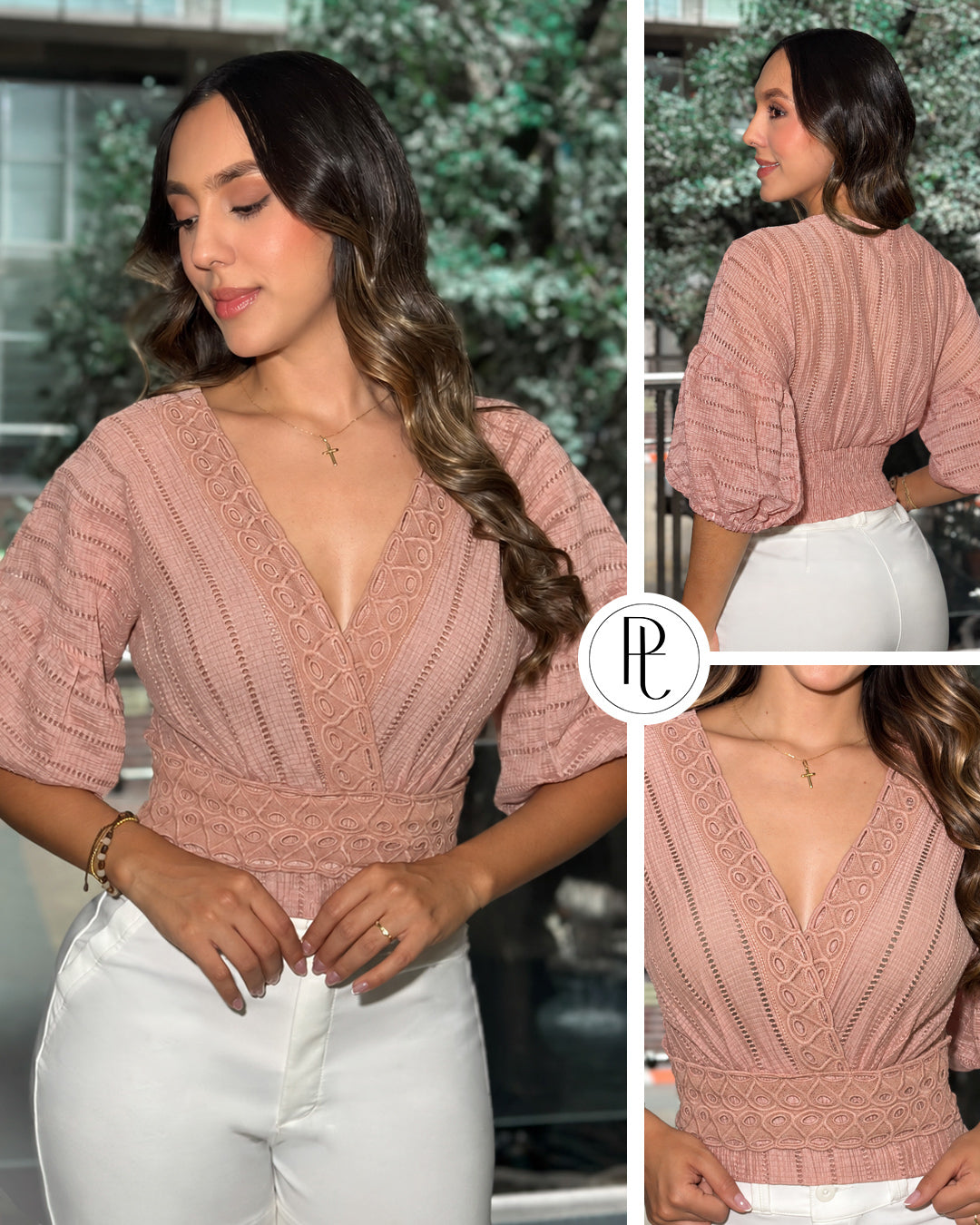 P4098 BLUSA CHIFON GRABADO PALO DE ROSA
